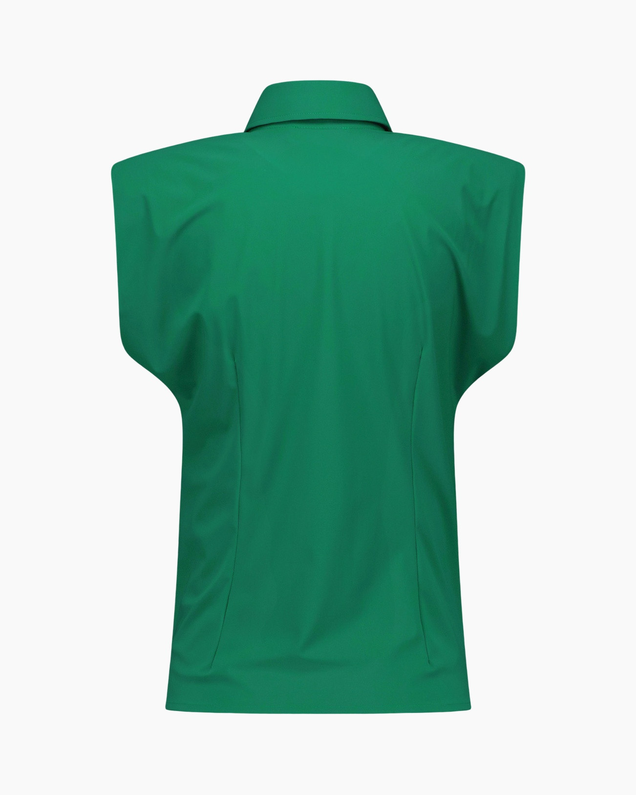 groen, top, mouwloos, kraag, windbreaker