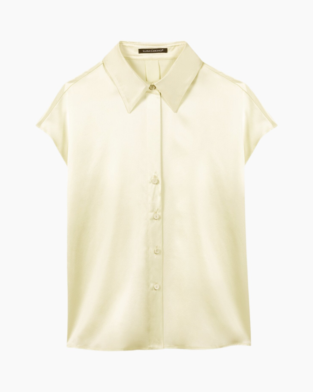 blouse, korte mouw, kraag, knopen, crème