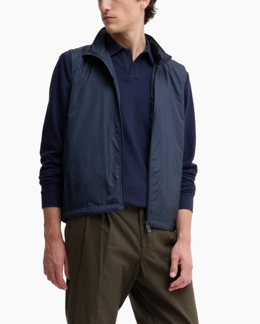 vest, puffer, vest, marineblauw, rits