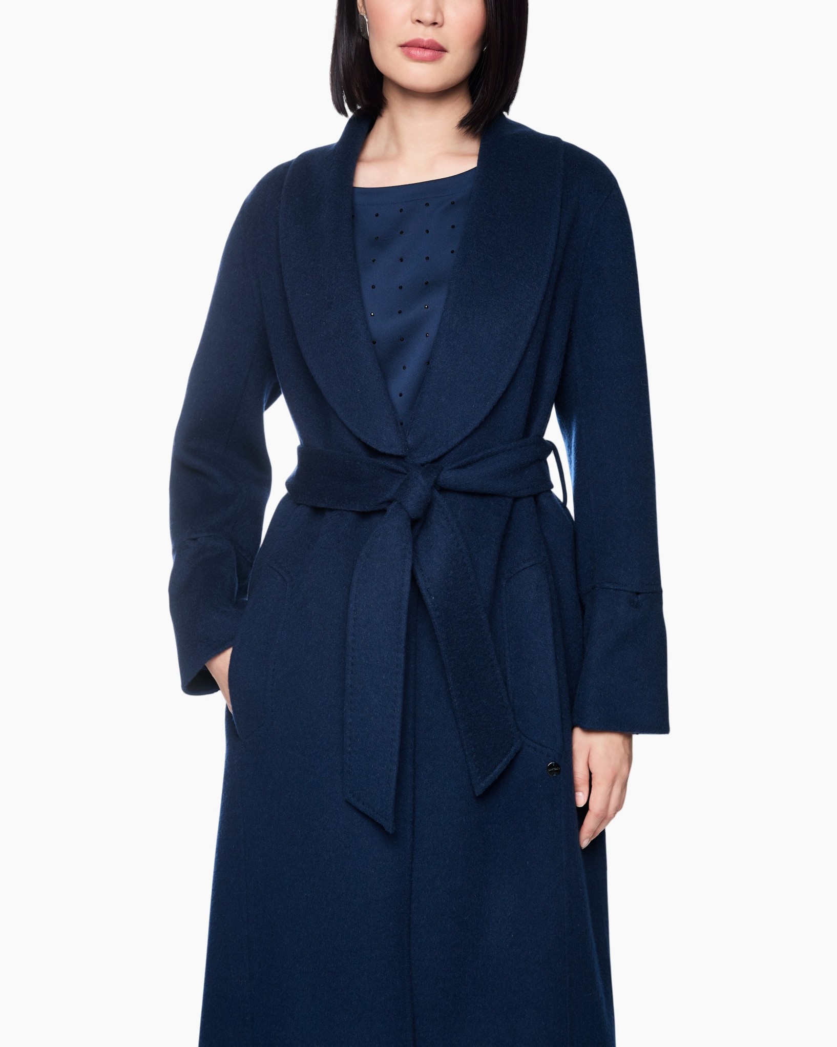 jas, omslag, riem, marineblauw, lang