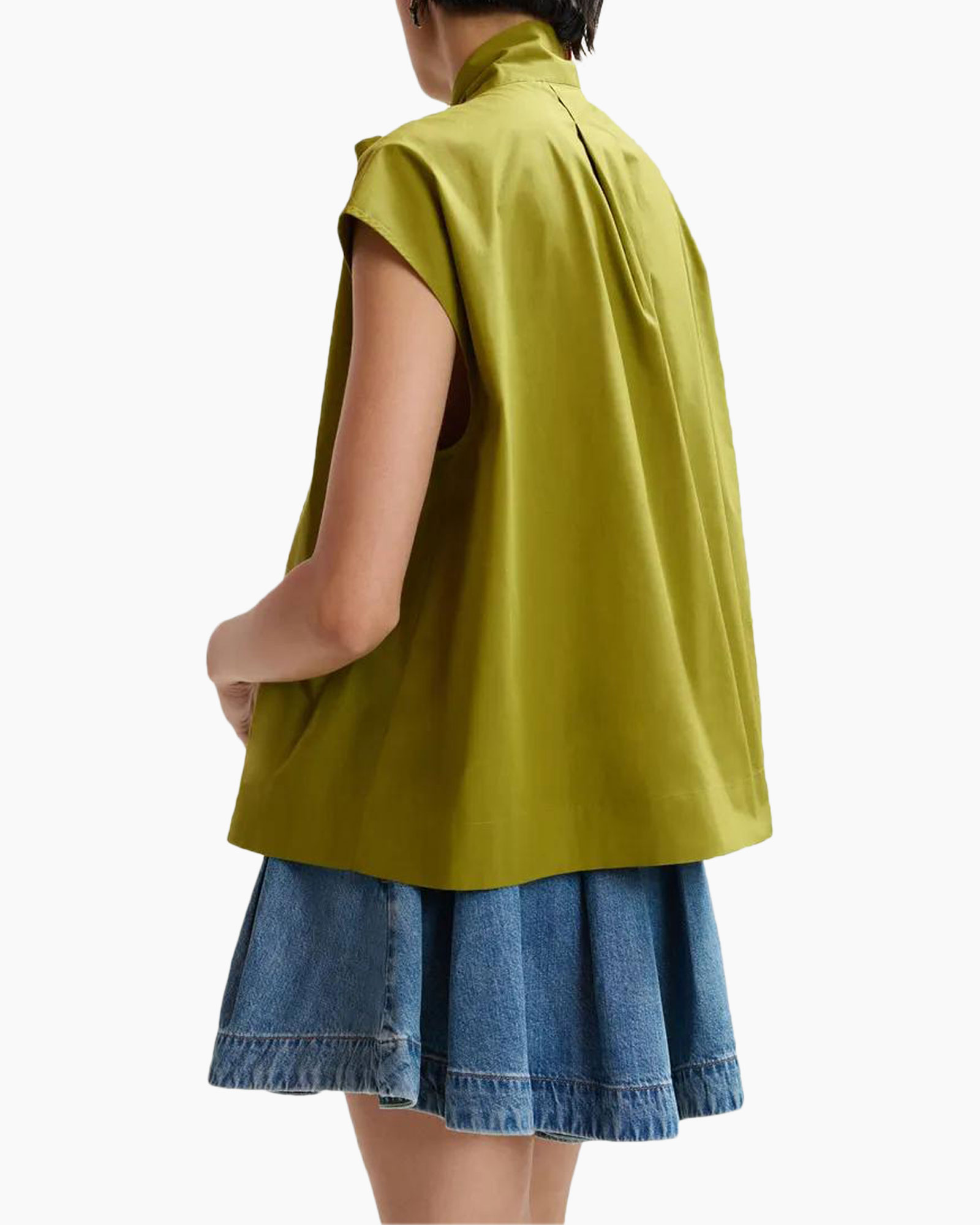 top, blouse, green, bow, short-sleeve