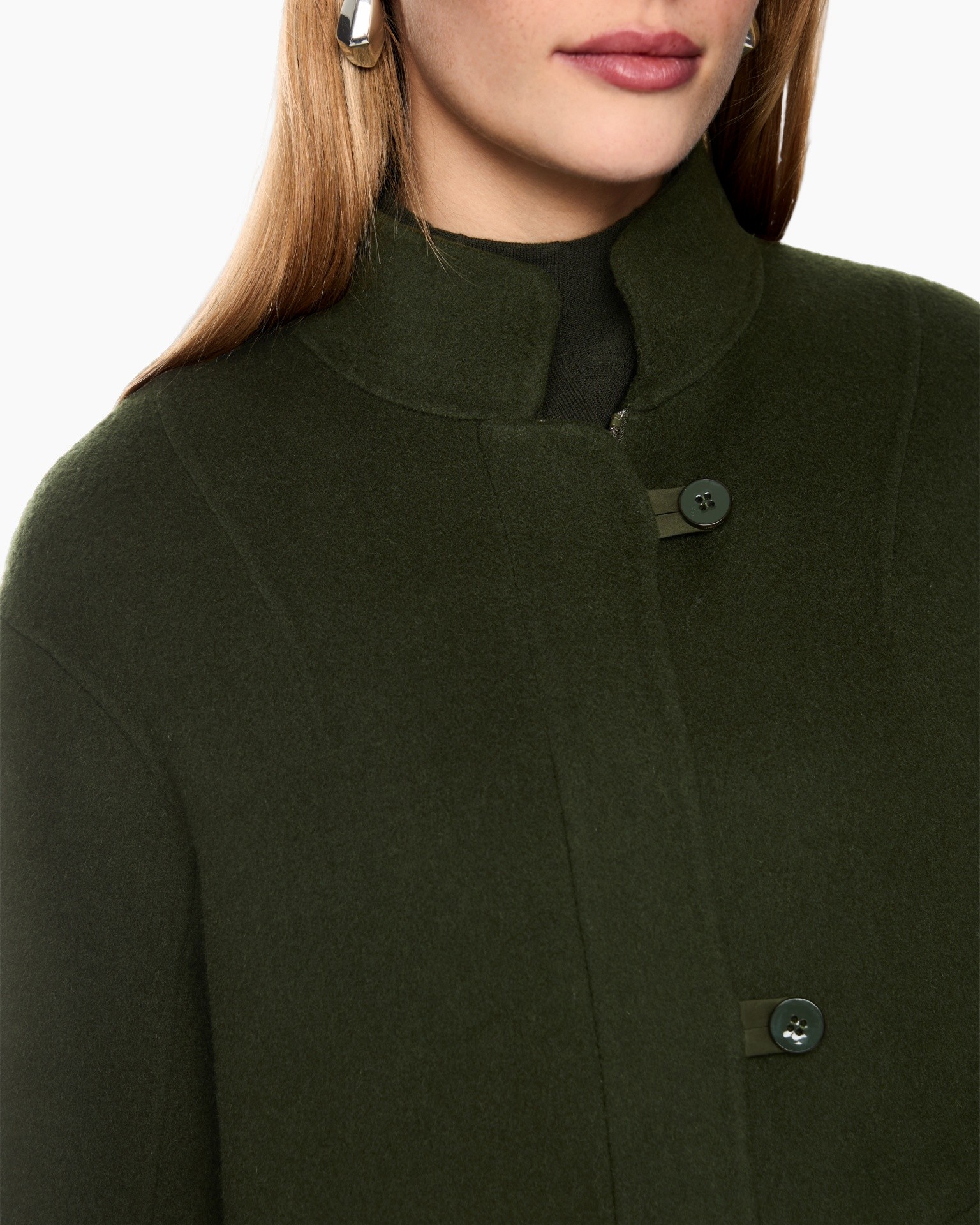 jacket, knopen, hoge kraag, donkergroen, wolblend