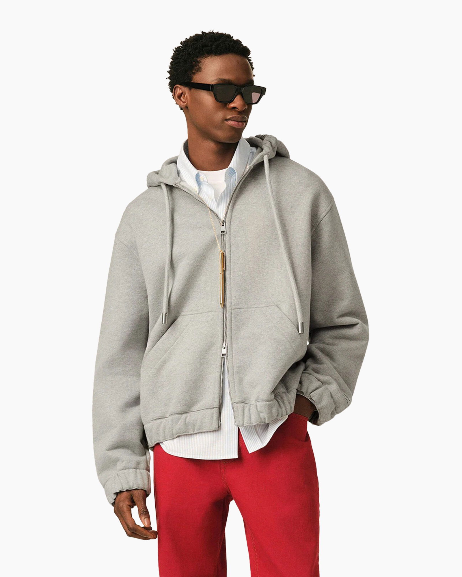 hoodie, rits, grijs, casual, zakken