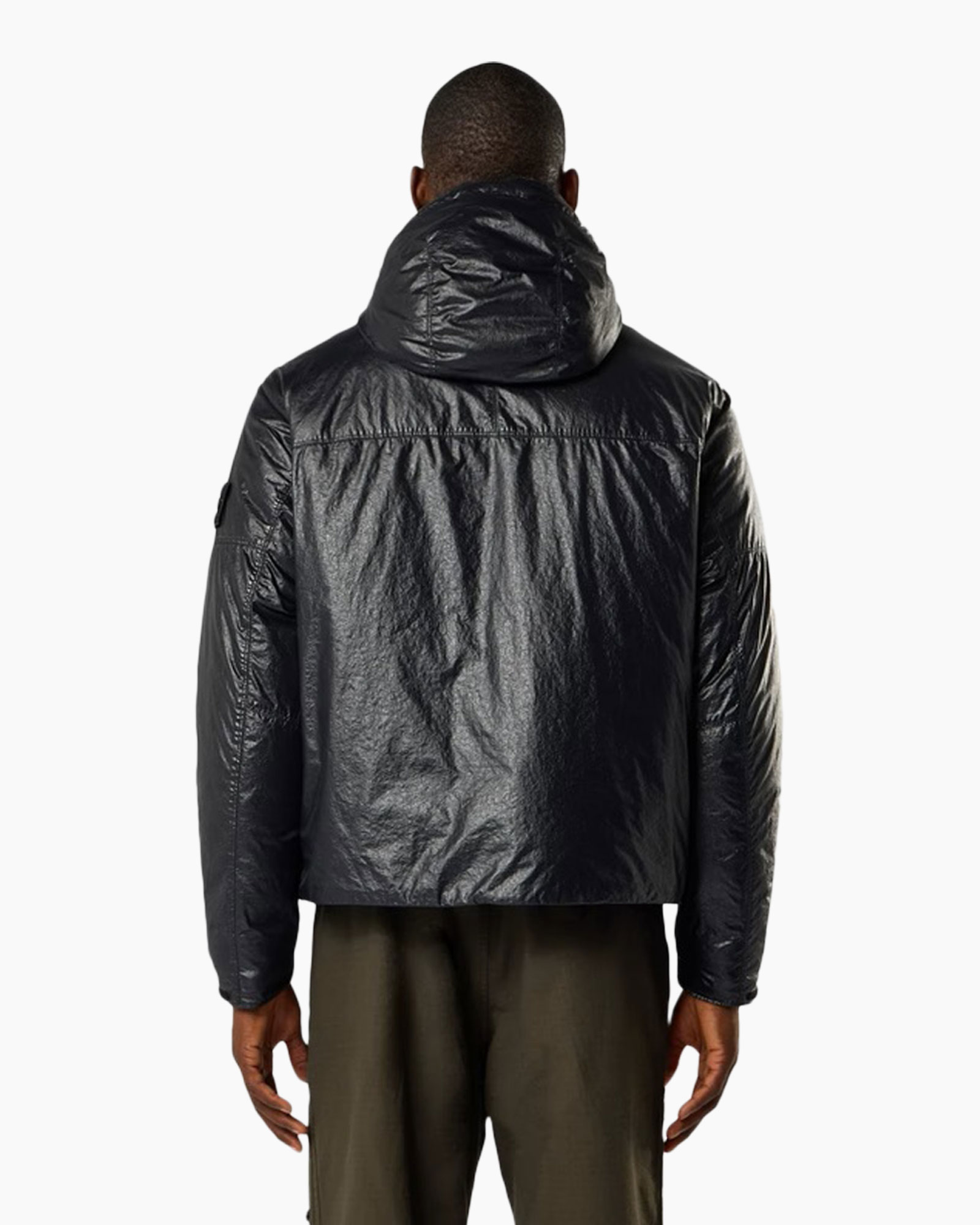 gewatteerde jas, hooded jacket, metaalachtige glans, voorzijde rits, twee zakflap