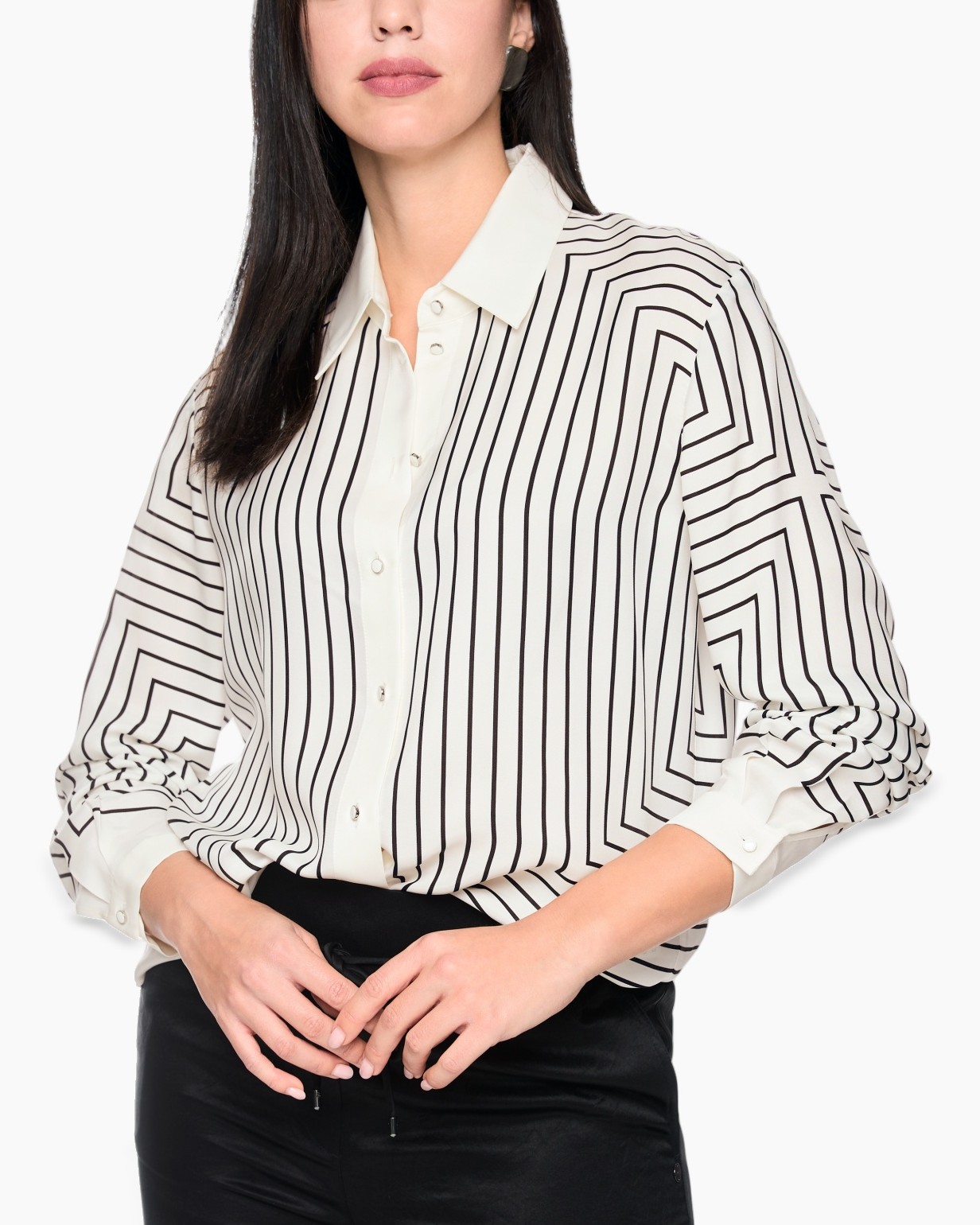blouse, gestreept, knopenkraag, kraag, lange mouw