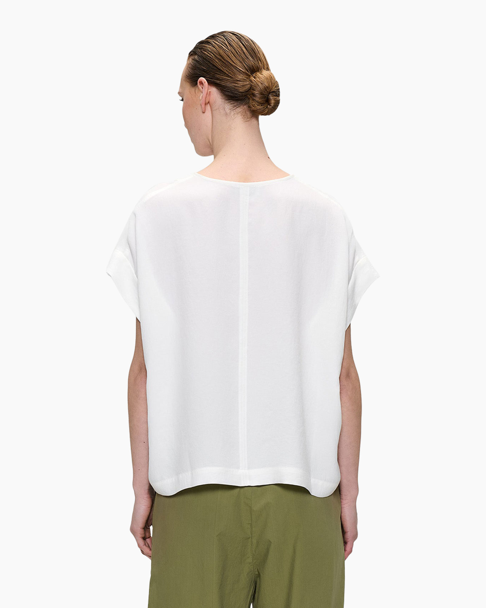 blouse, white, short sleeves, v-neck, loose fit