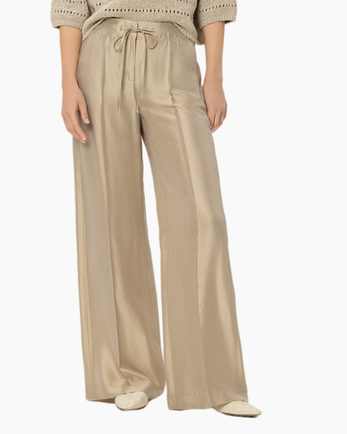 wijdte-broek, broek, beige, touwknoop, zacht-zijde