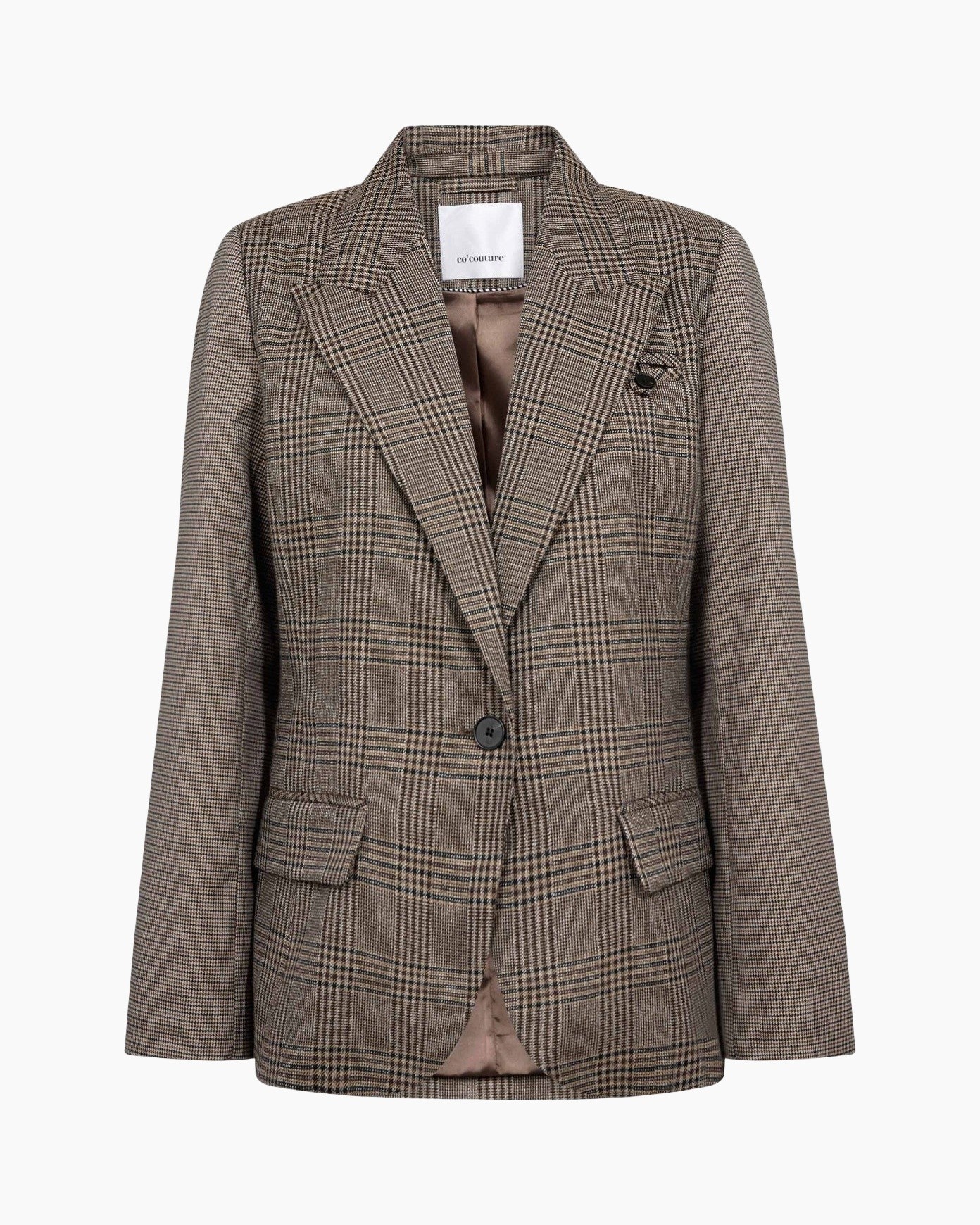 blazer, plaid, bruin, enkele knoop, revers