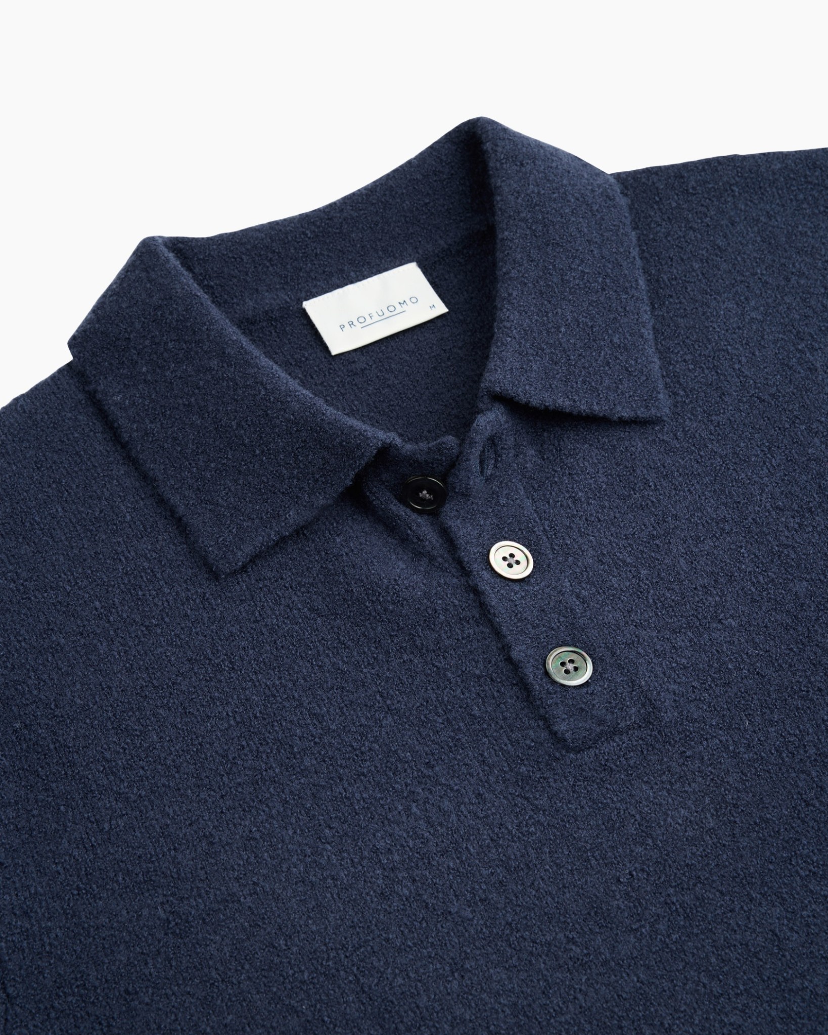 poloshirt, marineblauw breisel, lange mouwen, drieknop, kraag polo