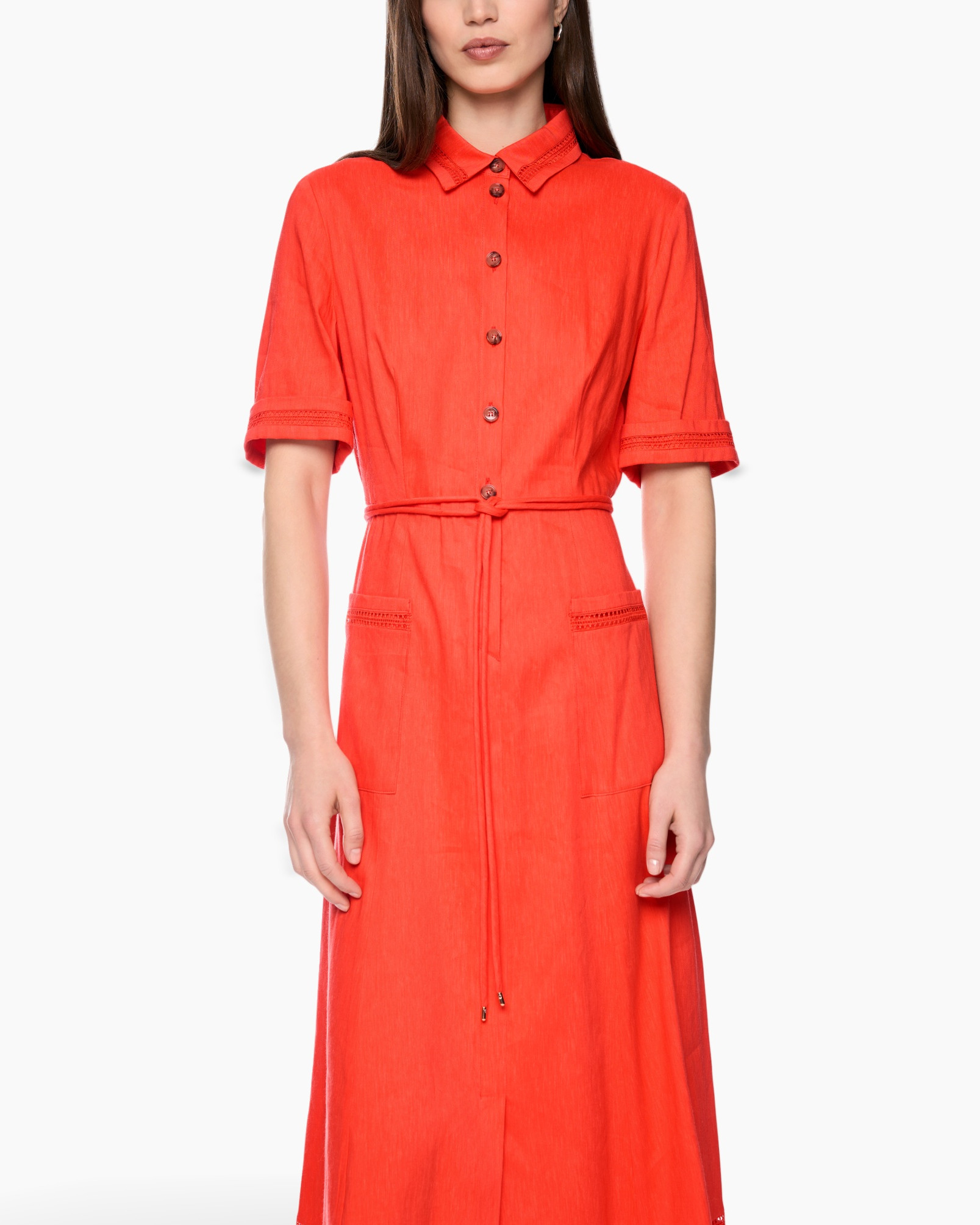 jurk, hemdjurk, middellang, riempeld, rood