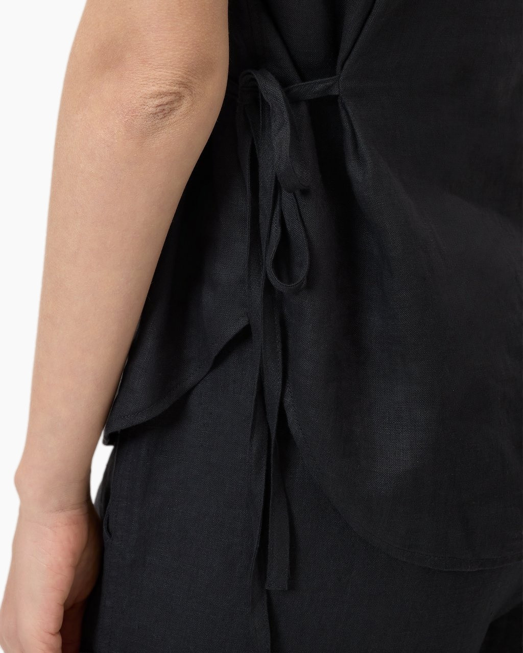 black, top, tie, linen, sleeve
