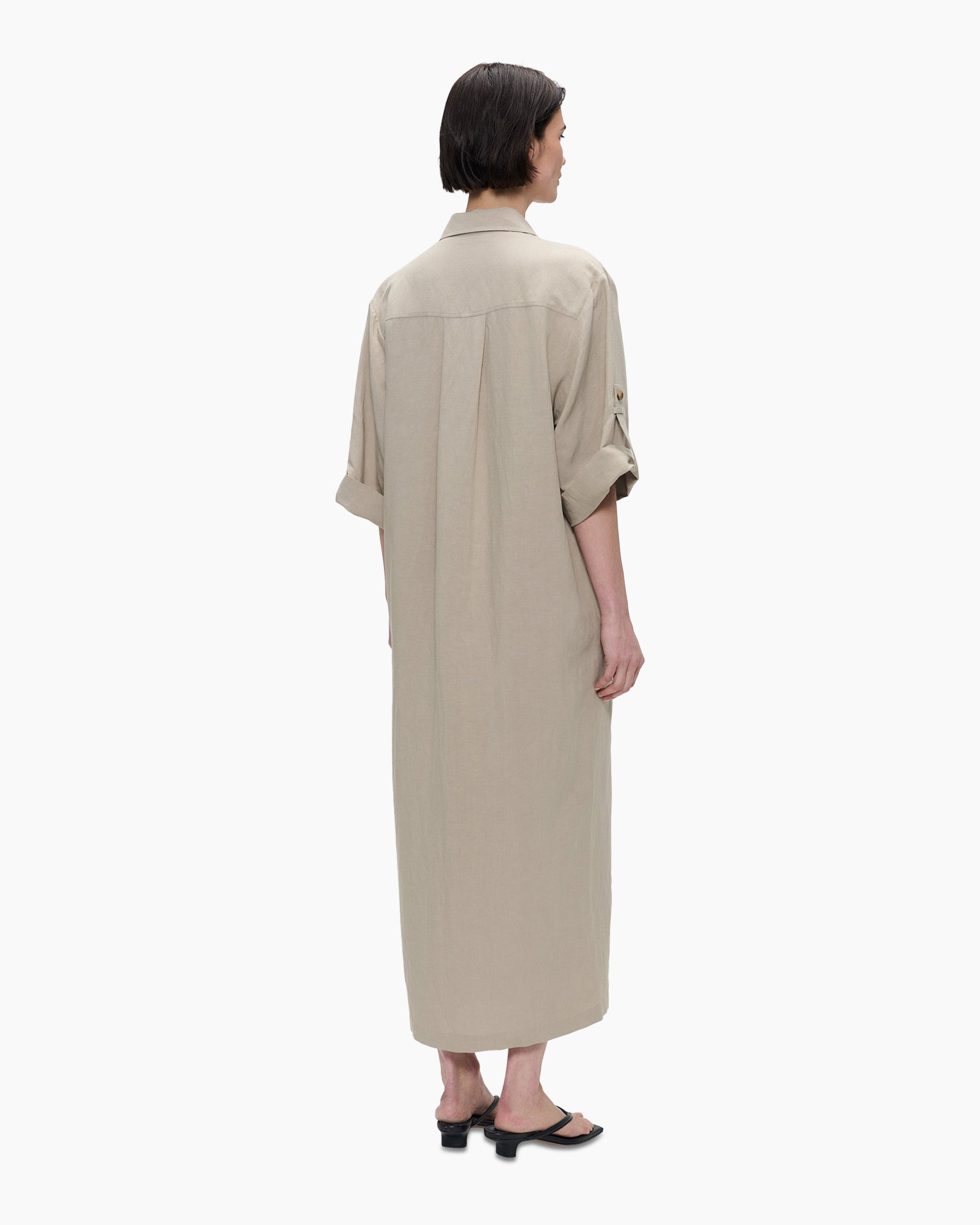 Mini Jurk Fine Linen Visc Khaki