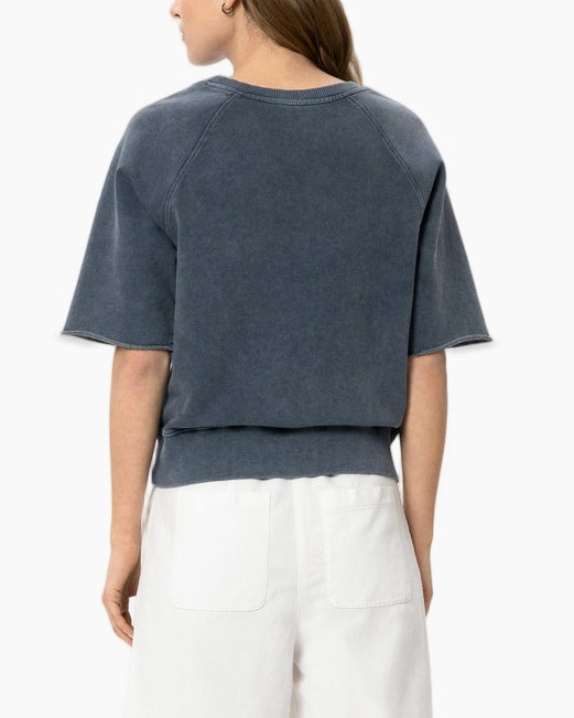 sweatshirt, midweight, korte mouwen, crewneck, gewassen-blauw