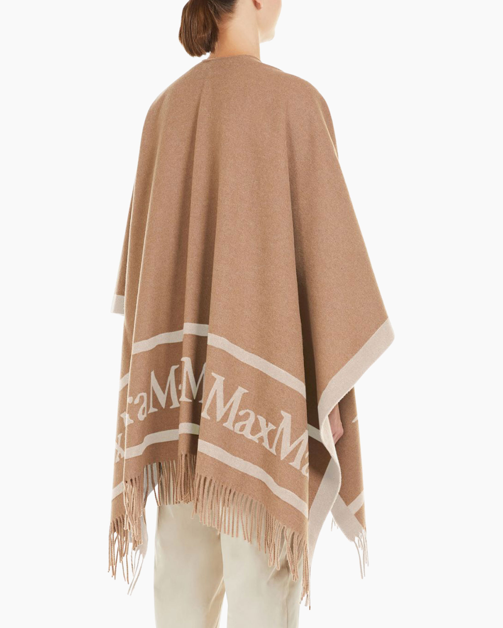 poncho, kleur camel, fringes, zachte weefsel, wrap