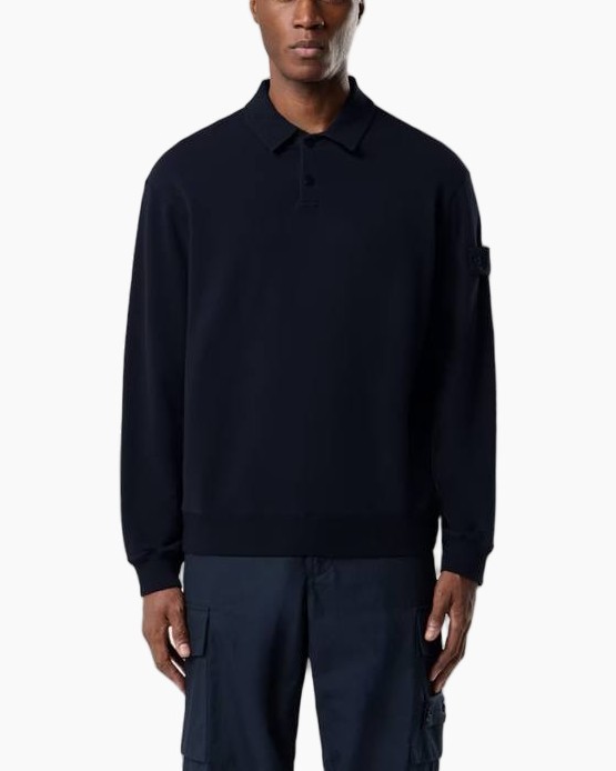 navy polo, langer mouw polo, polo shirt, crew neck, effen kleur