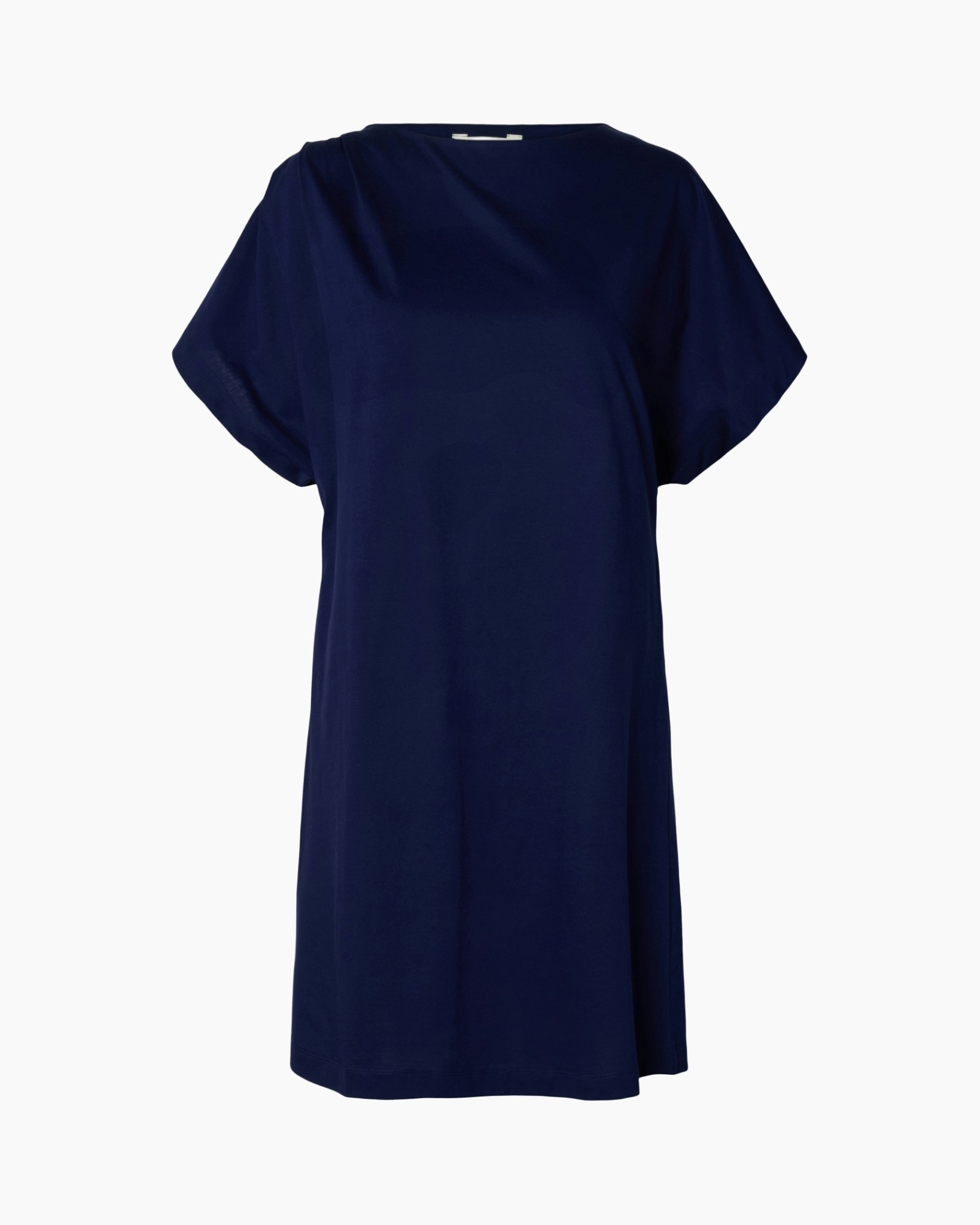 jurk, marineblauw, korte mouwen, slip-on, knielengte