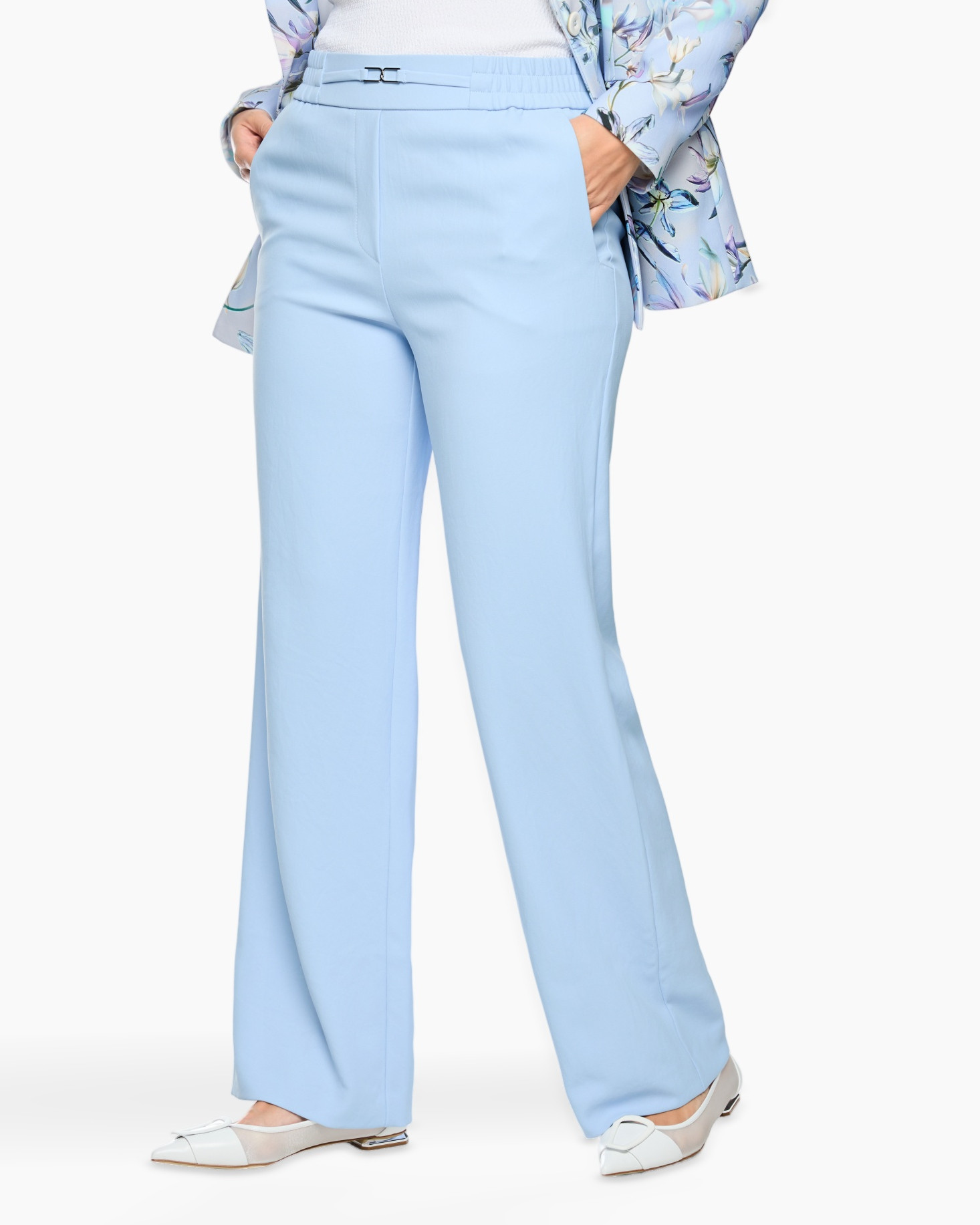 broeken, wijdelings, lichtblauw, pantalon, elastische tailleband