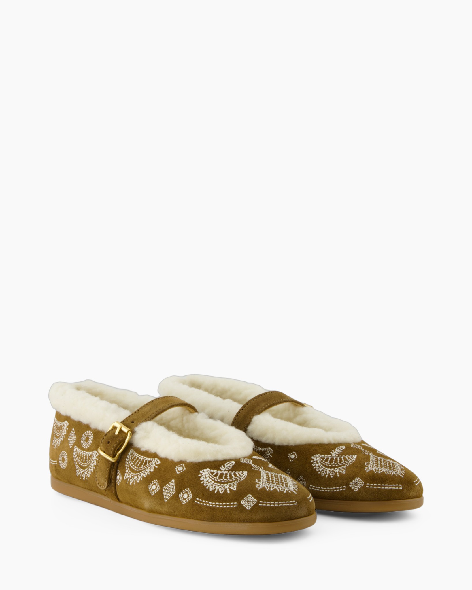 slipper, moccasin, babyier, geborduurd, shearling