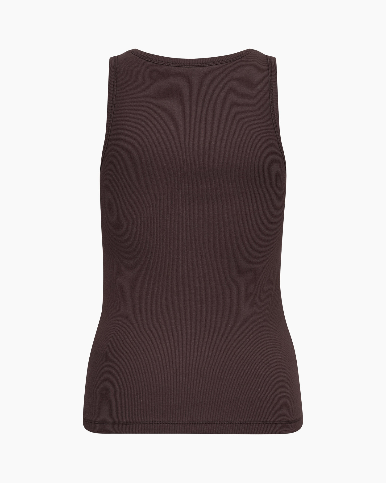 tanktop, ribbed, bruin, mouwloos, geïndente logo