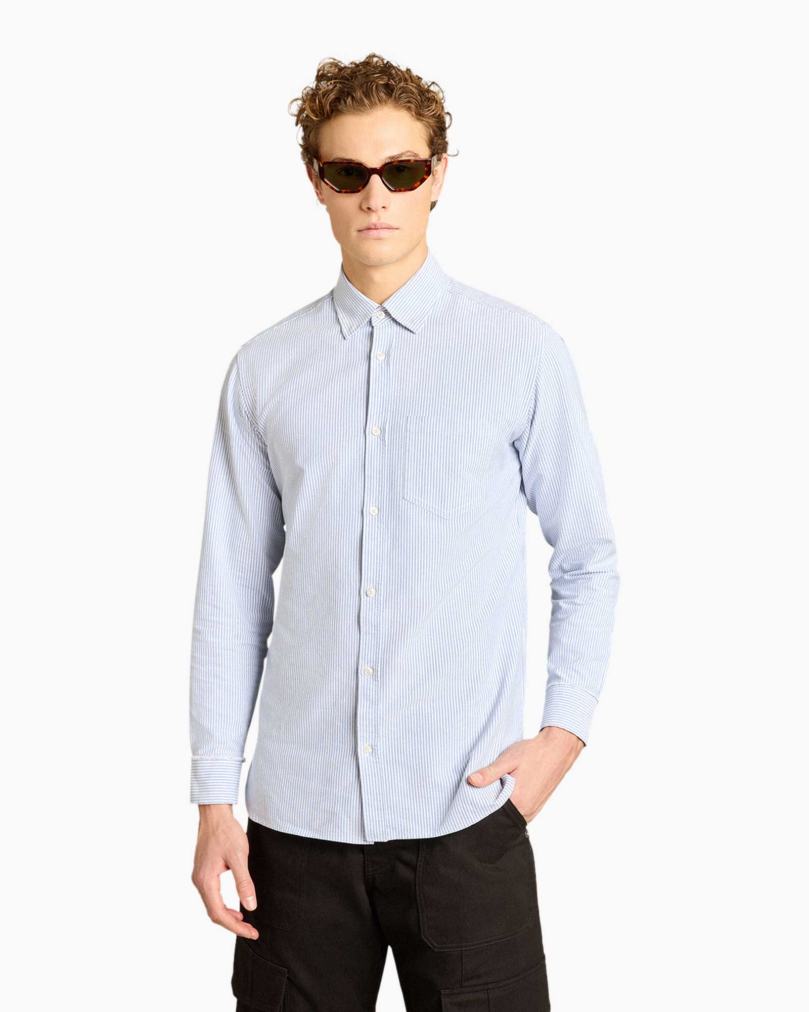 Overhemd Golden M's Regular Striped Cotton Oxford Wit