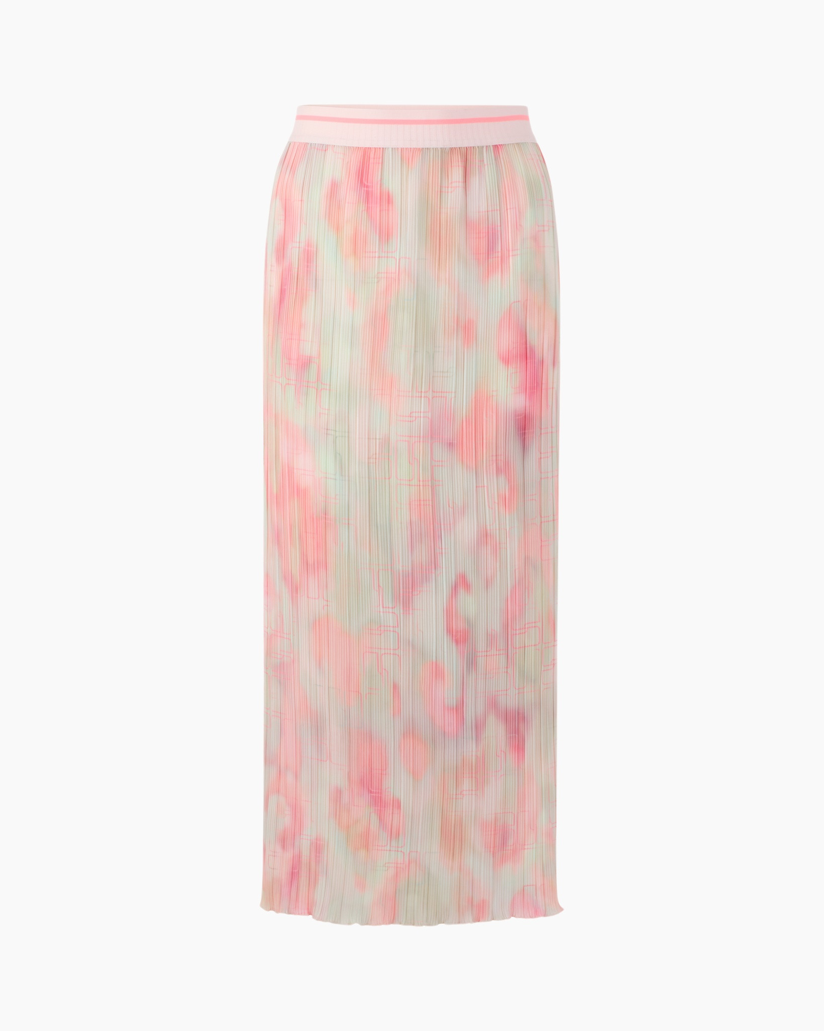 maxi skirt, pink pattern, tie-dye, pastel colors, elastic waist