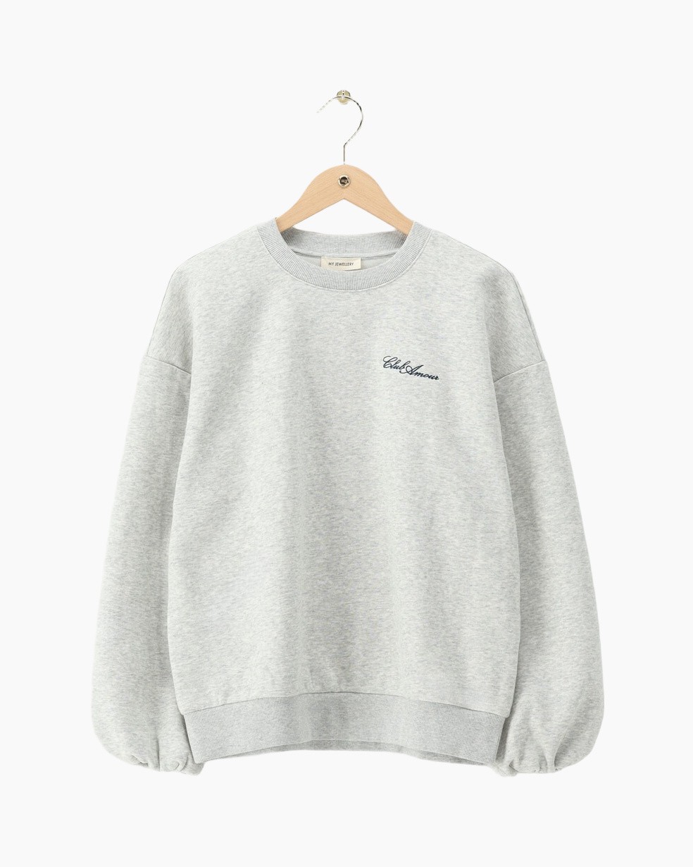sweatshirt, kraag, grijs, langemouwen, borduring