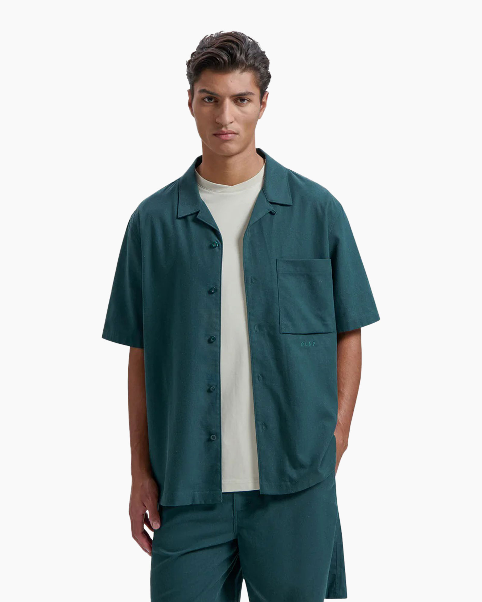 Overhemd Linen Camp Ss Donker Groen
