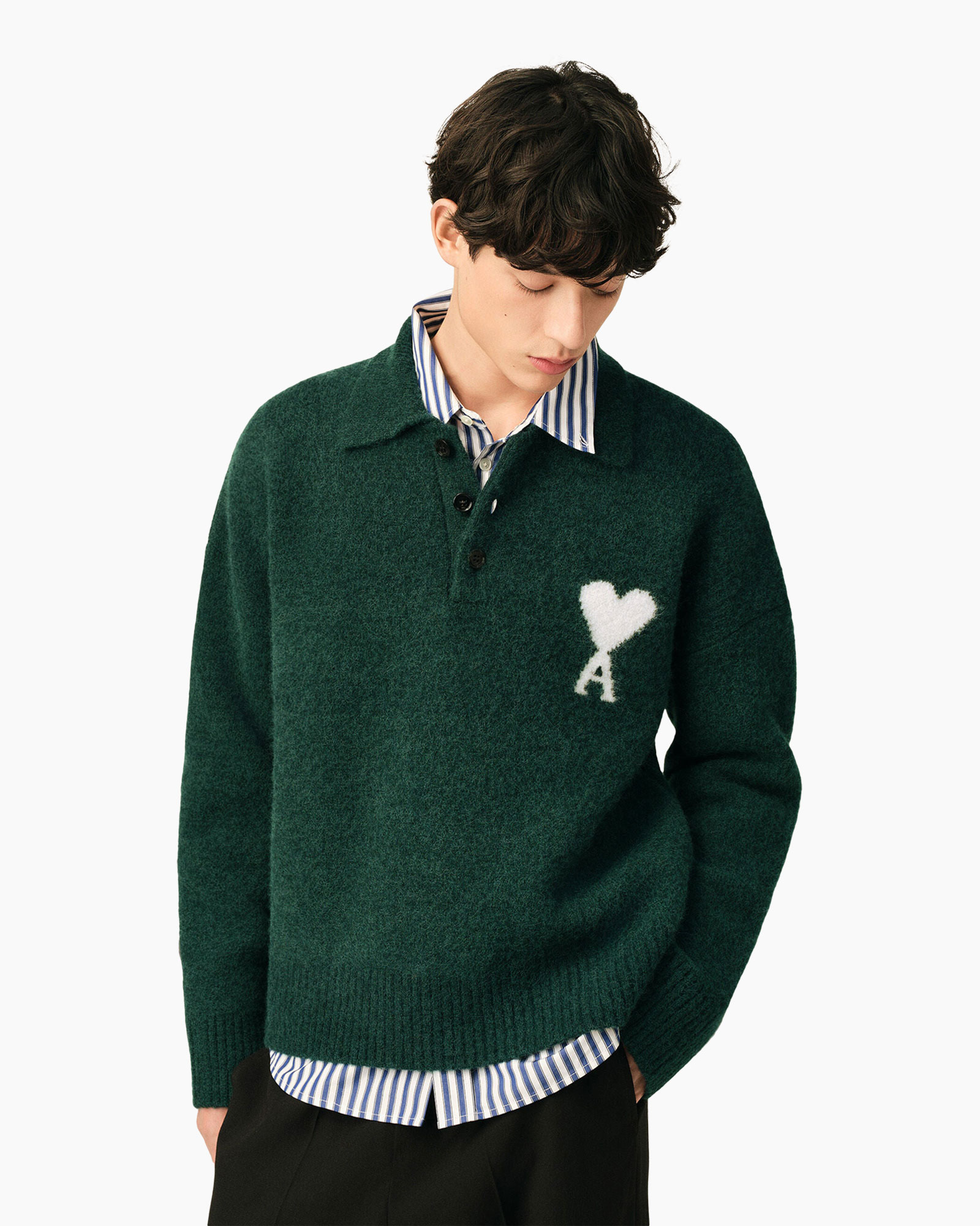trui, groen, gebreid, hartembleem, laag kleding