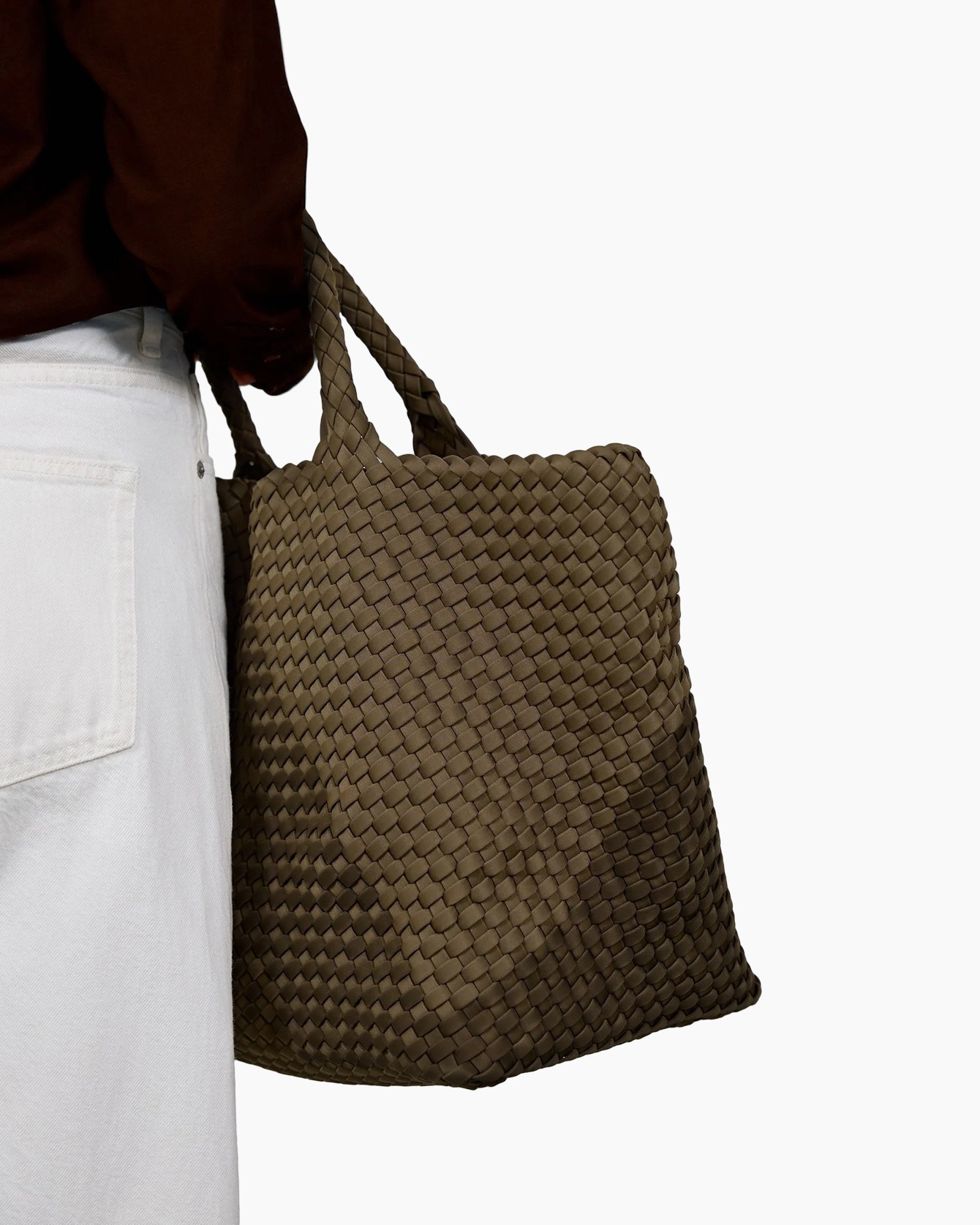 tas, gevlochten, tote, bruine, handtas