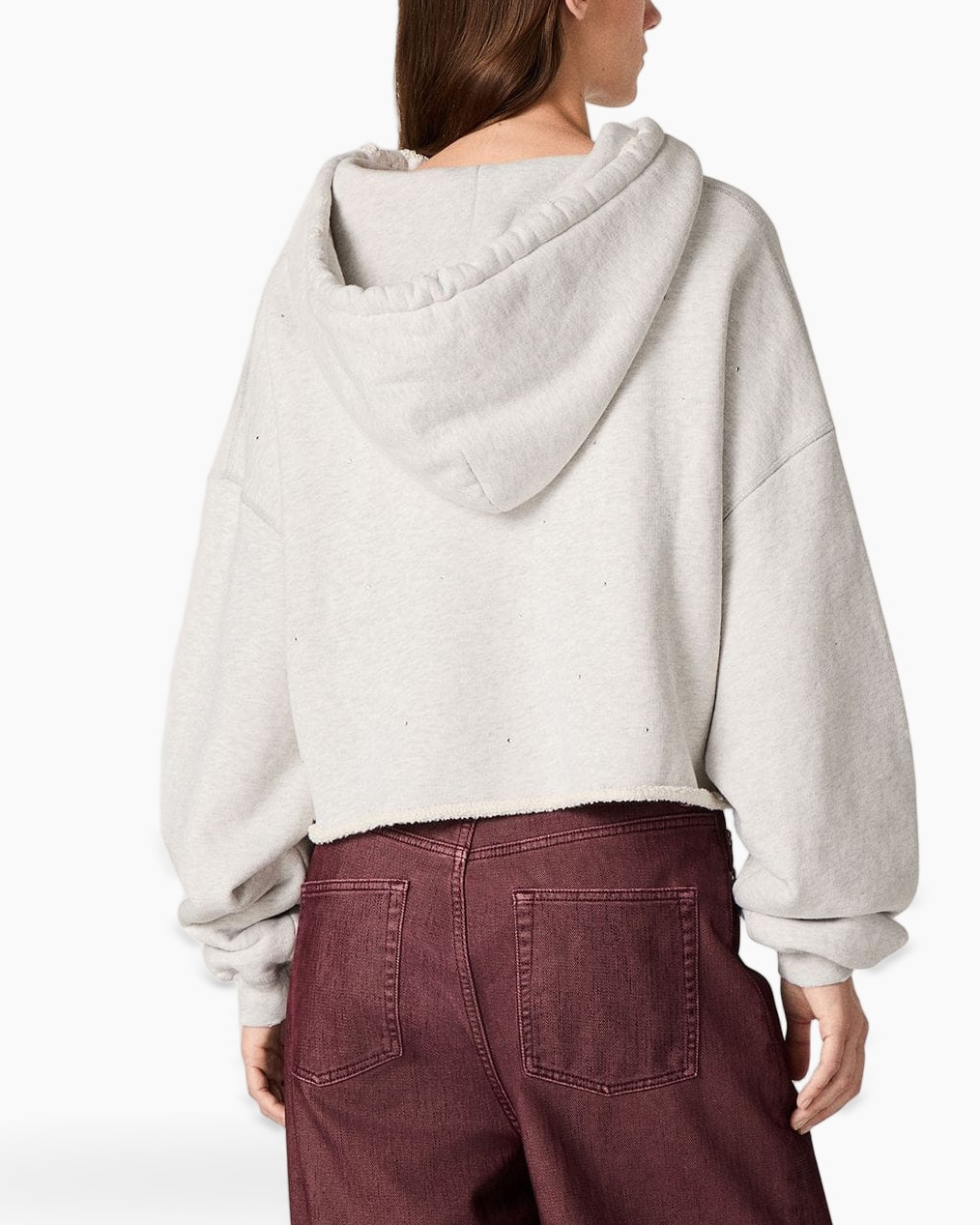 hoodie, gekocht cropped, trui, lichtgrijs, touwtje