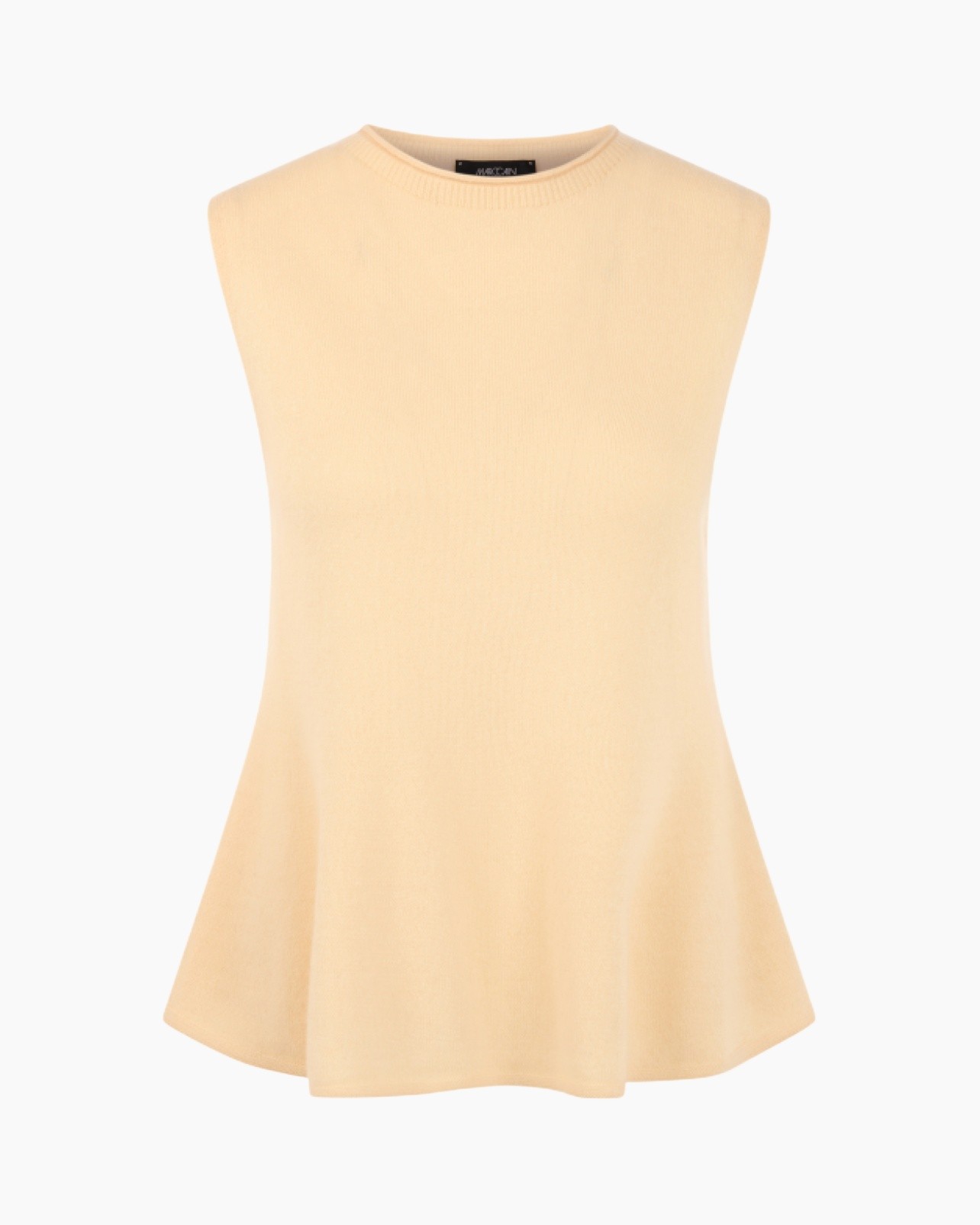mouwloos, tanktop, beige, gebreid, peplum