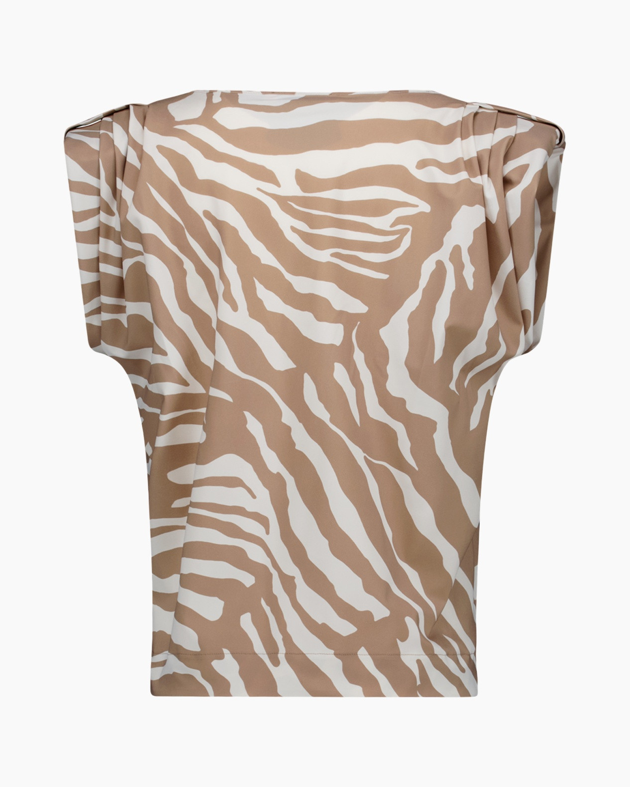 top, dierprint, schoudervrij, beige, zebra-patroon