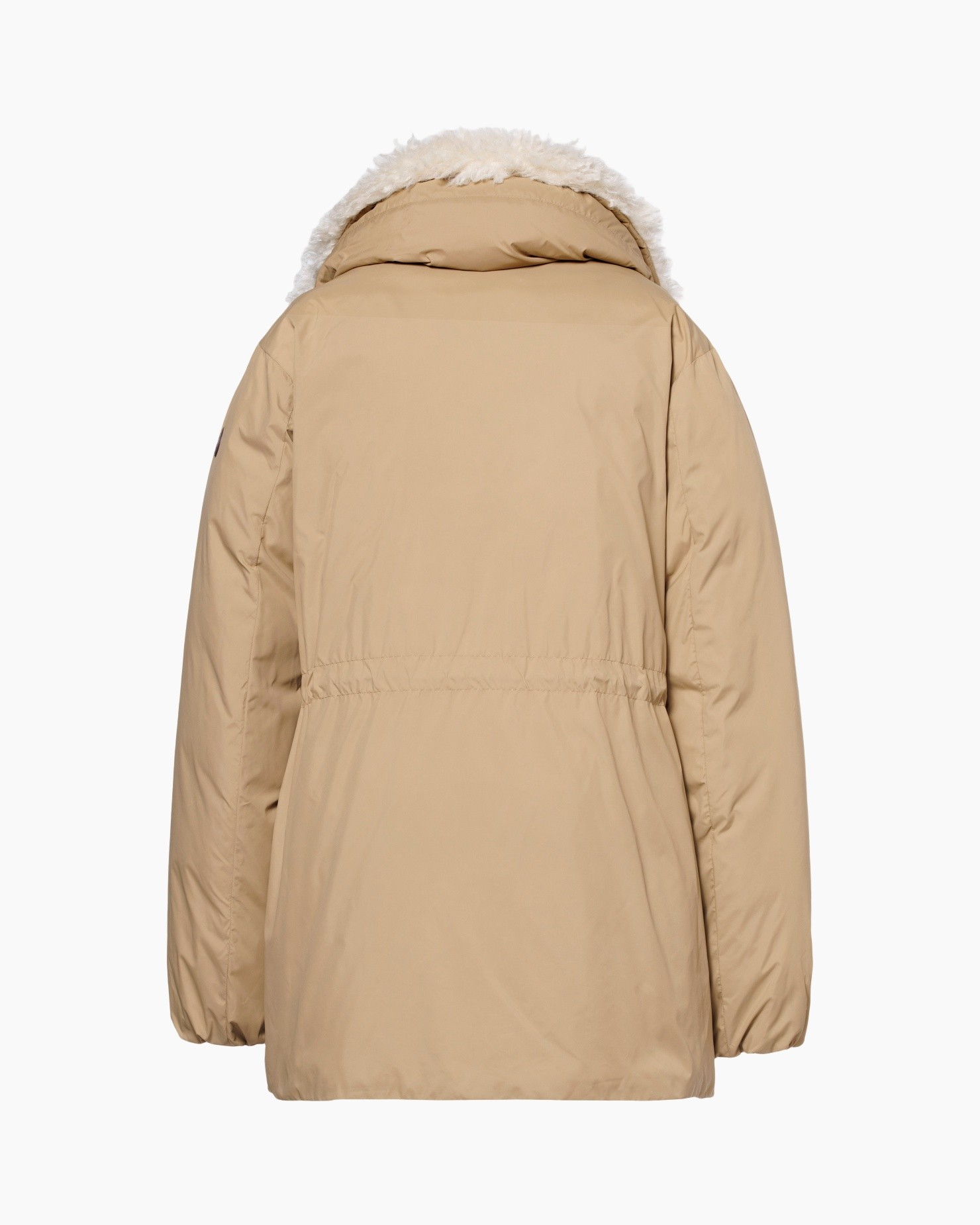 beige, parka, down, quilted, faux-fur hood