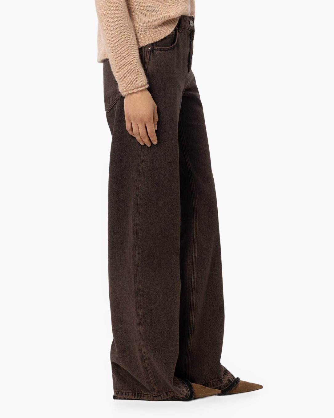 wijdlage, broek, spijkerbroek, bruin, denim