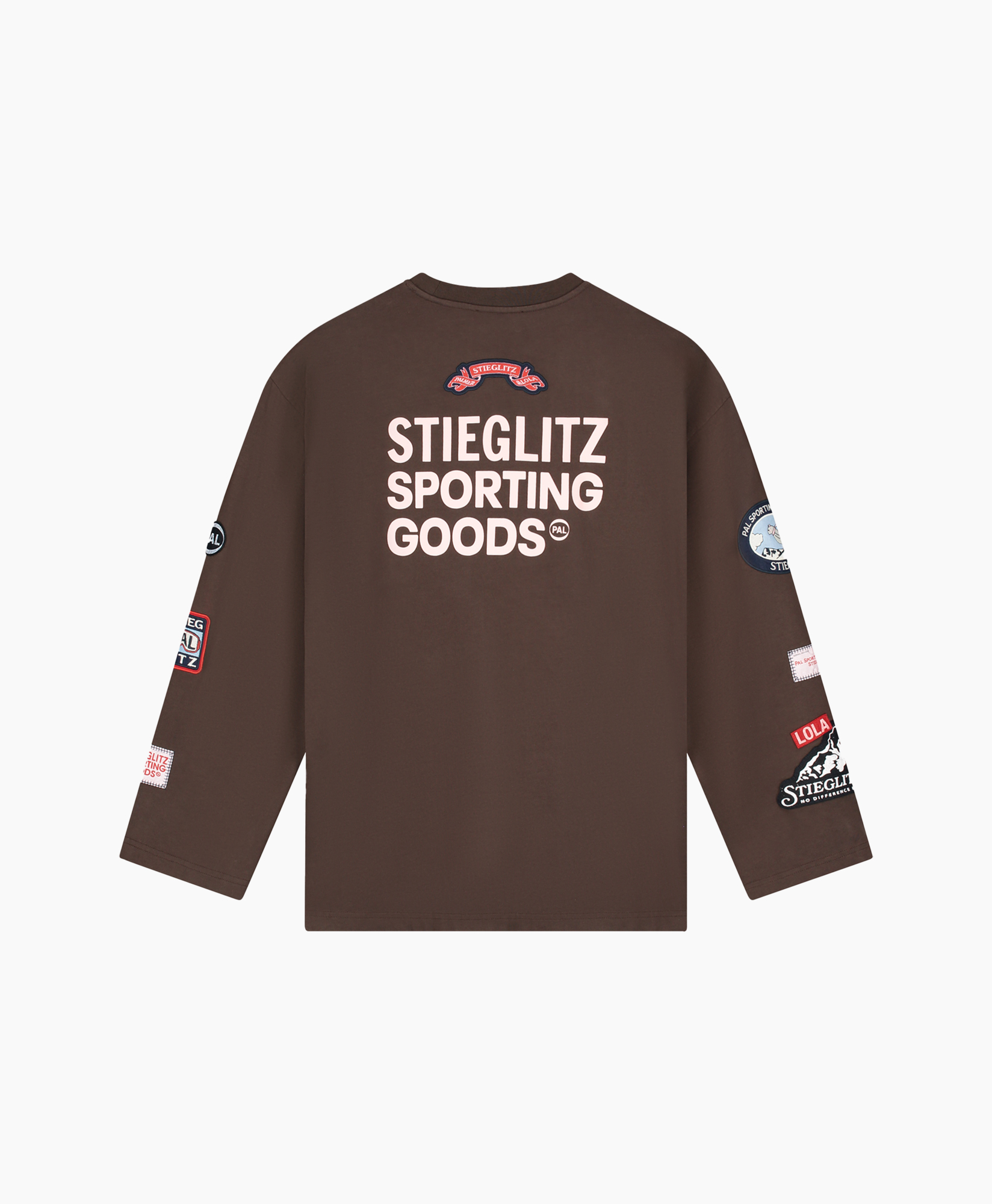 longsleeve, brown, tshirt, patches, logo