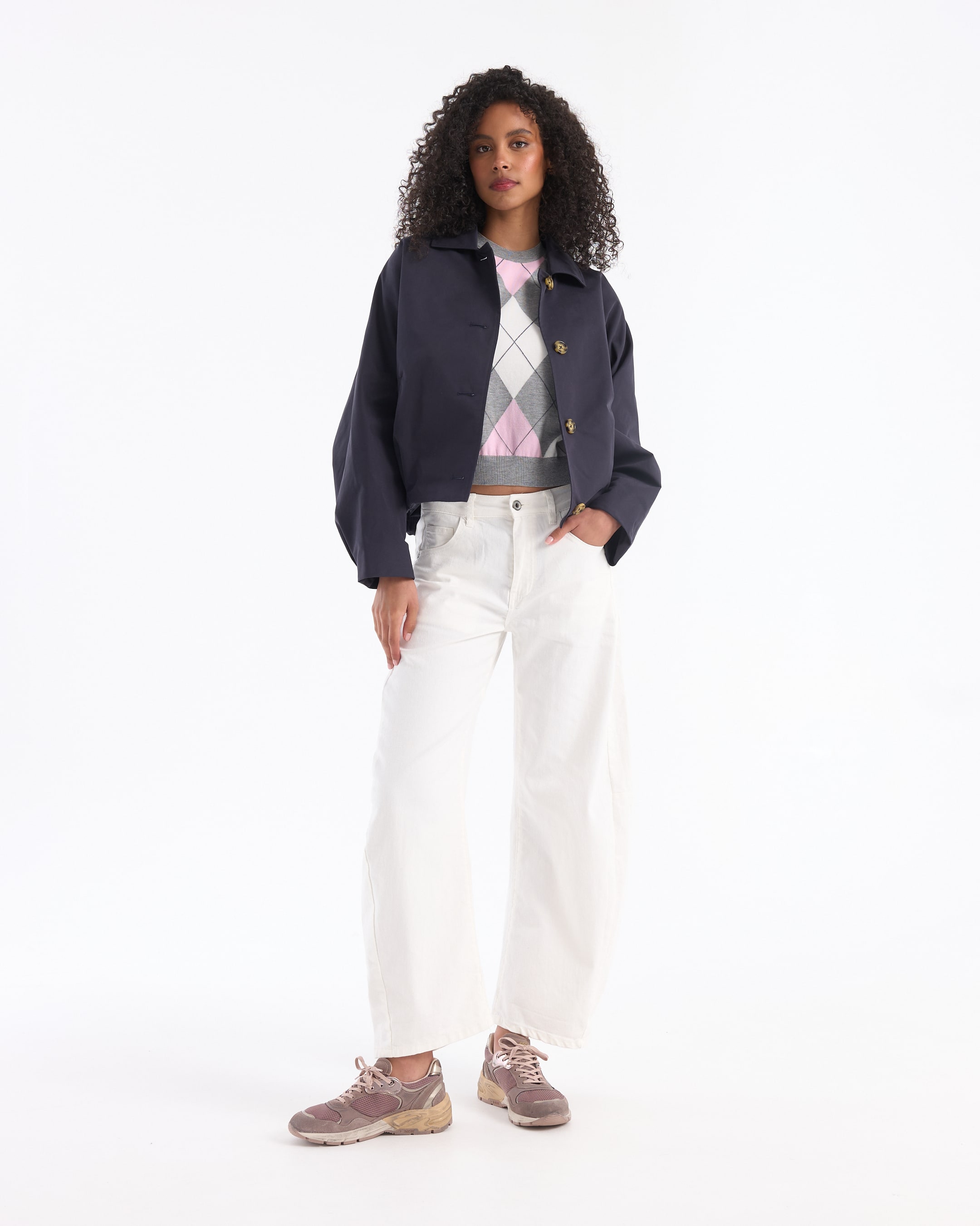 jacket, navy, buttoned, oversized, cotton blend