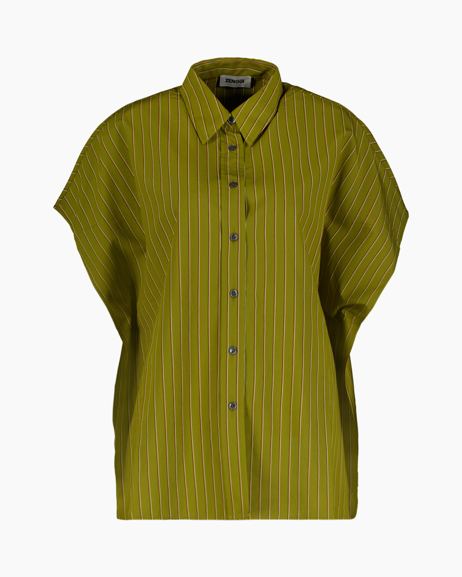 hemd, gestreept, knopen-down, olijfgroen, korte mouw