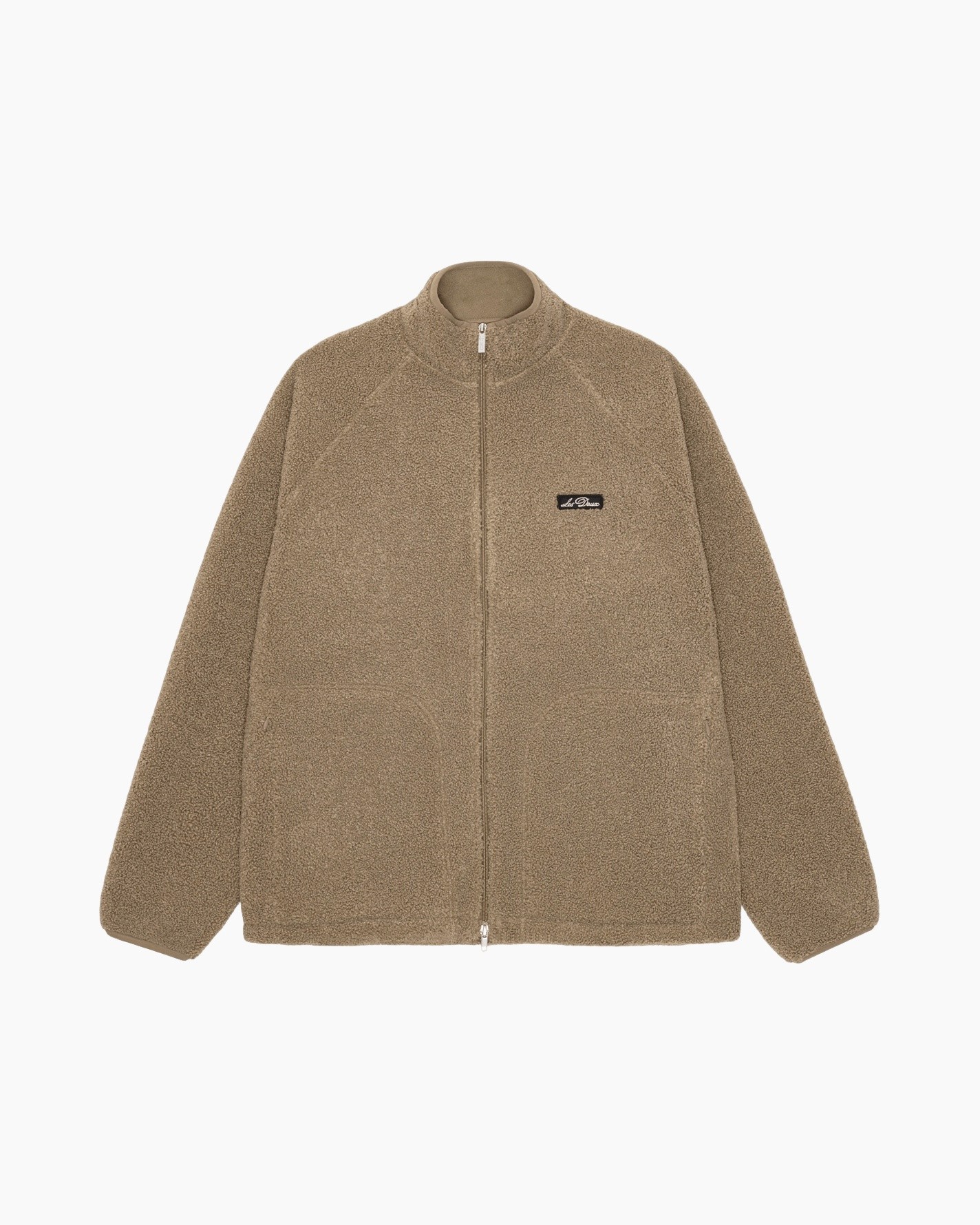 fleeced jas, rits, beige, teddy stof, zijszakken