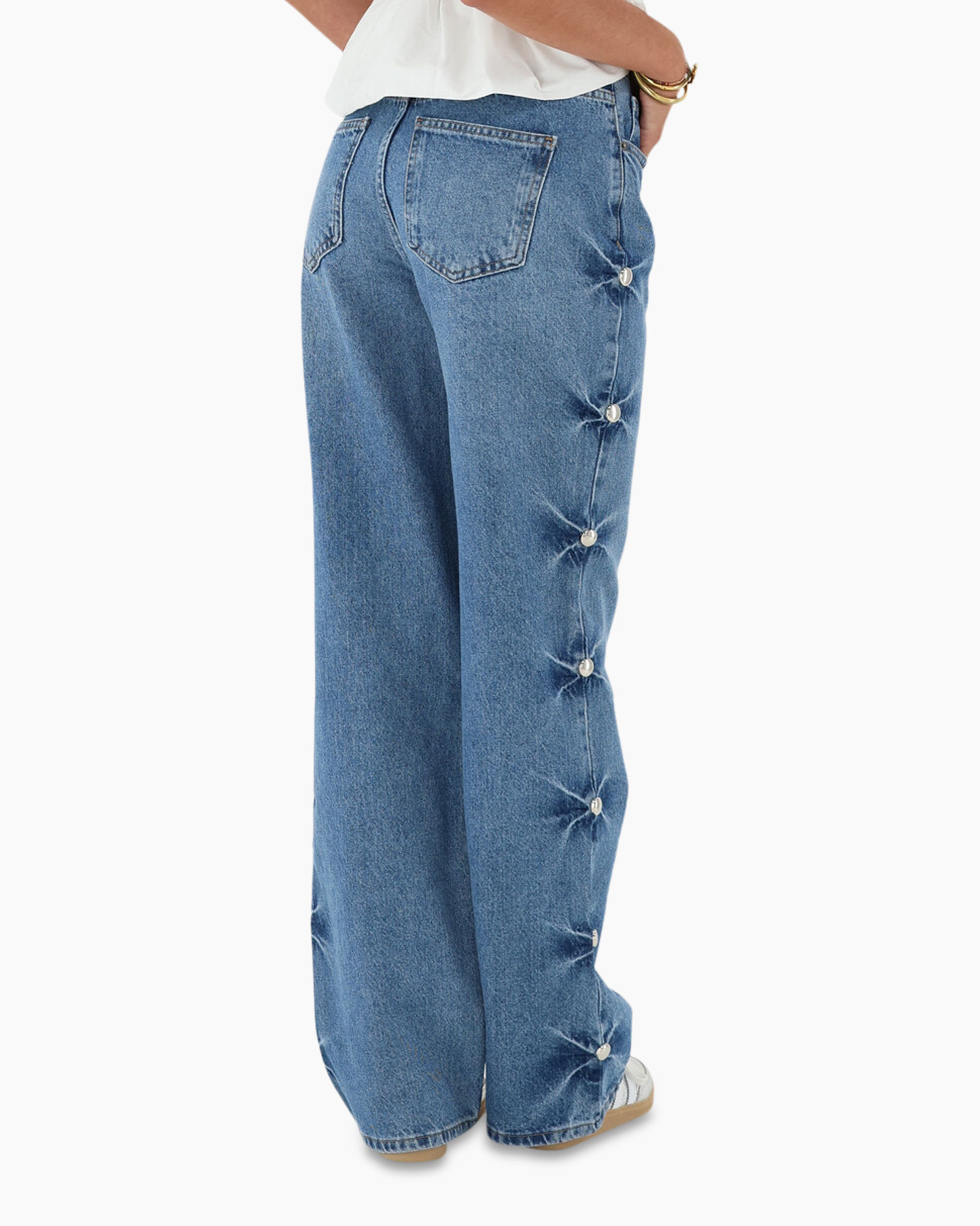 Broek Jeans With Big Studs On Side Blauw