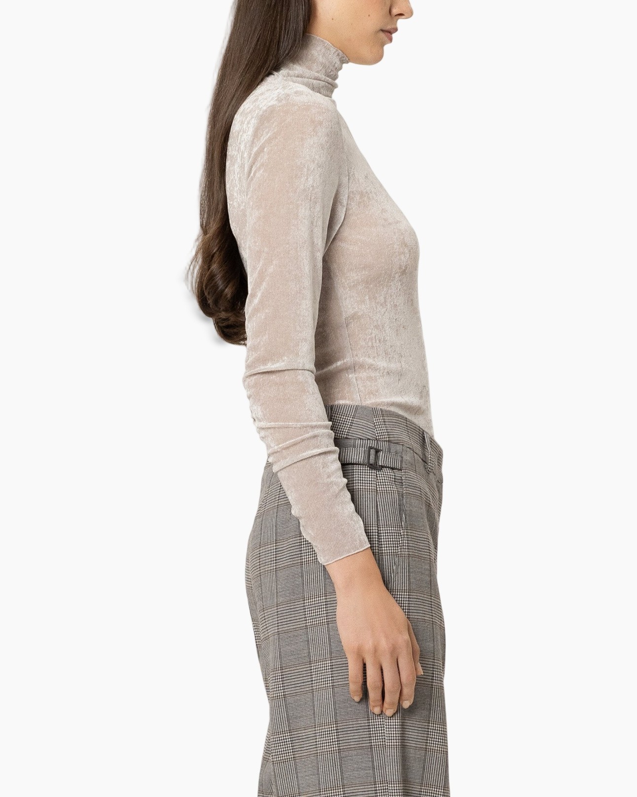 rolkraag, velvet, beige, ruit, slim-fit