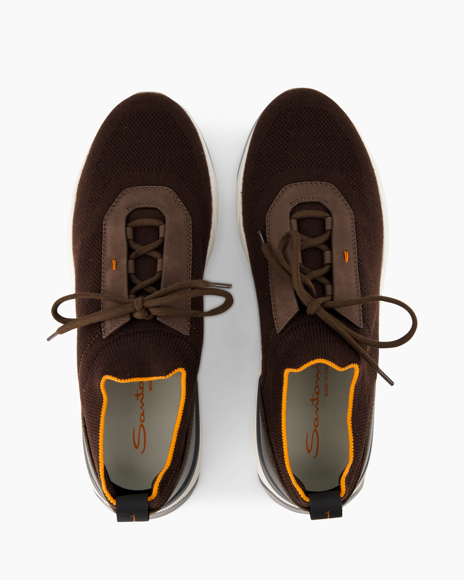 bruin, mesh, sneakers, veters, schoen, oranje detail