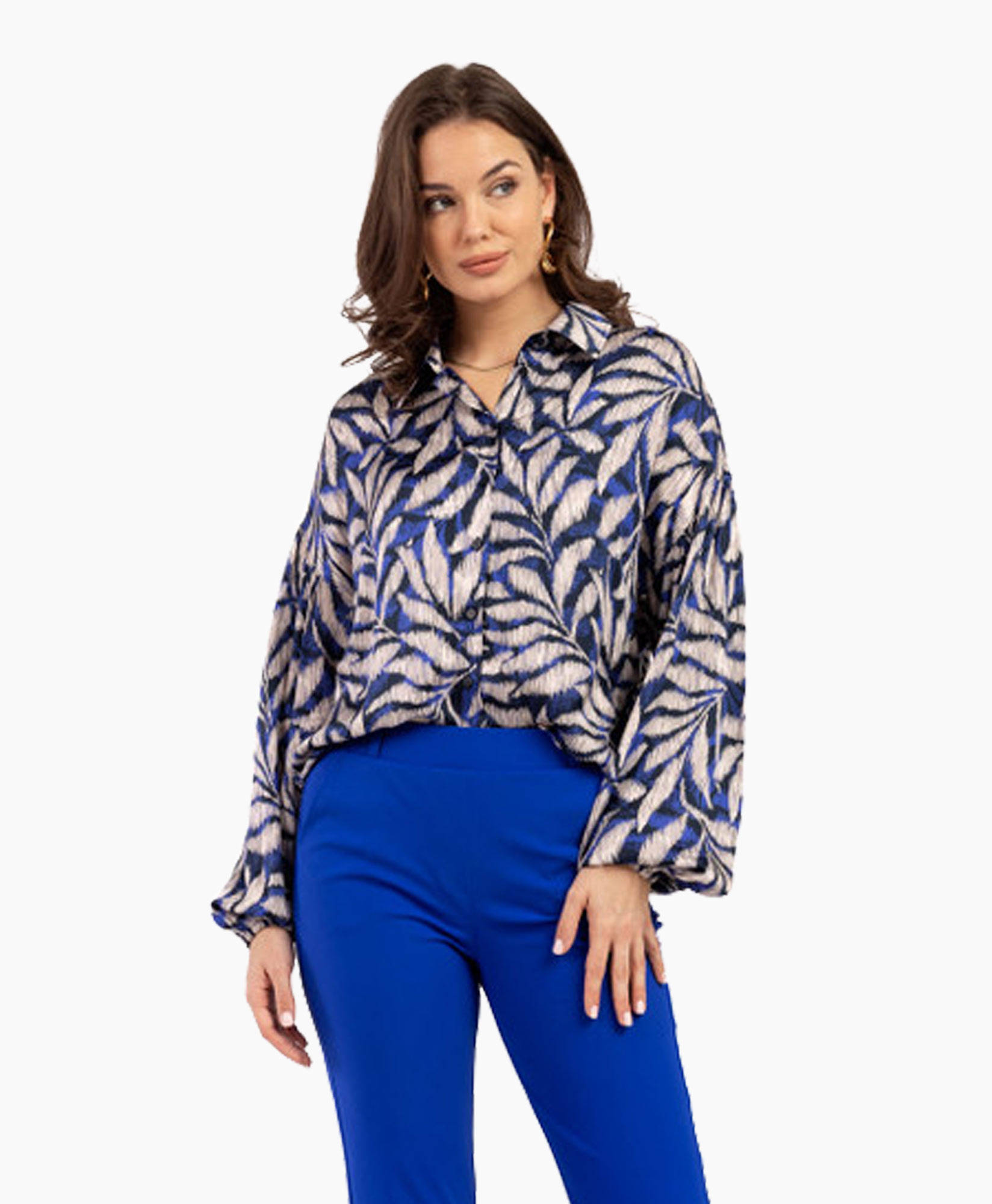 Blouse Cooper Satin Big Flower Blouse Blauw