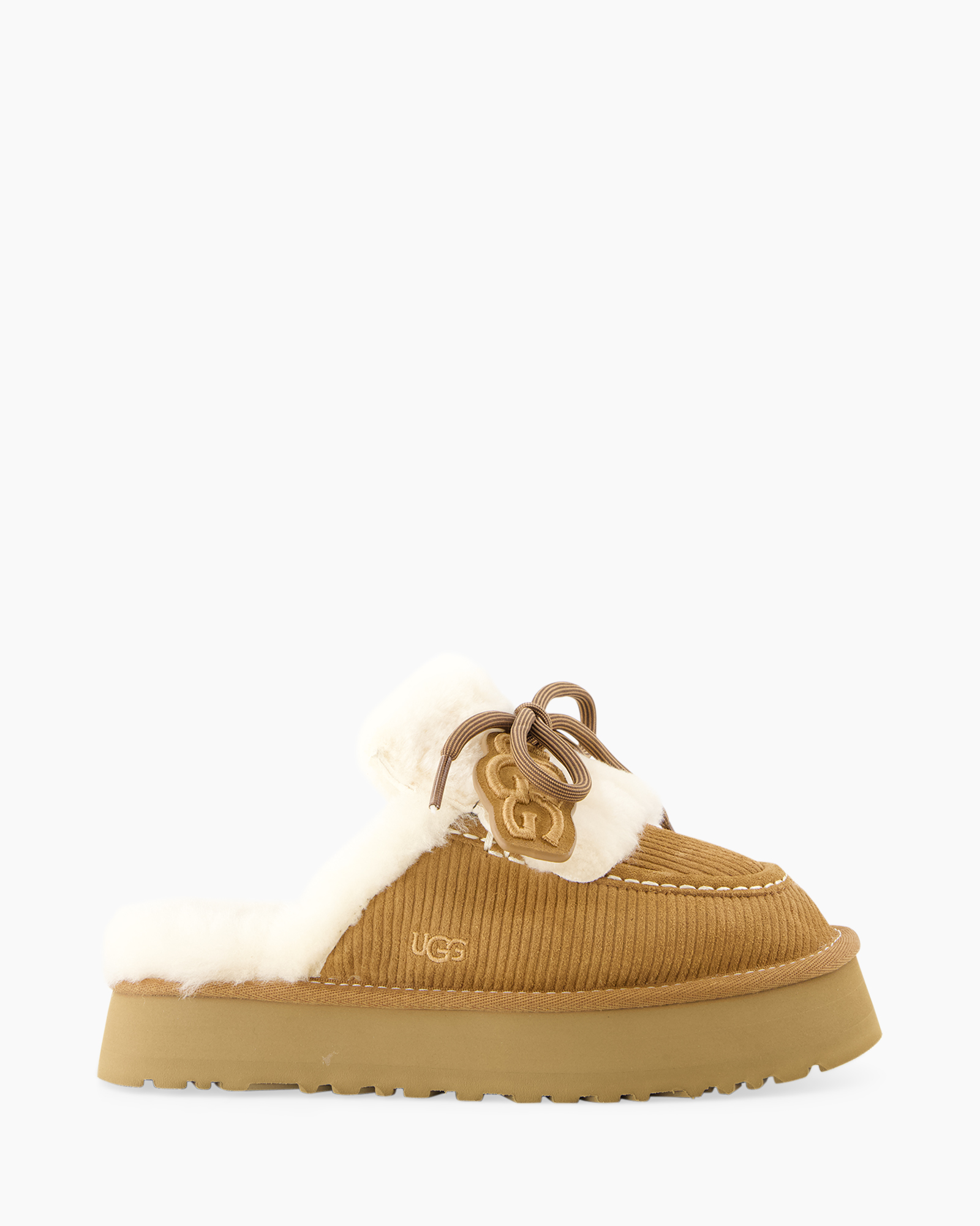 pantoufle, mocassin, laine prête, camel, plateforme