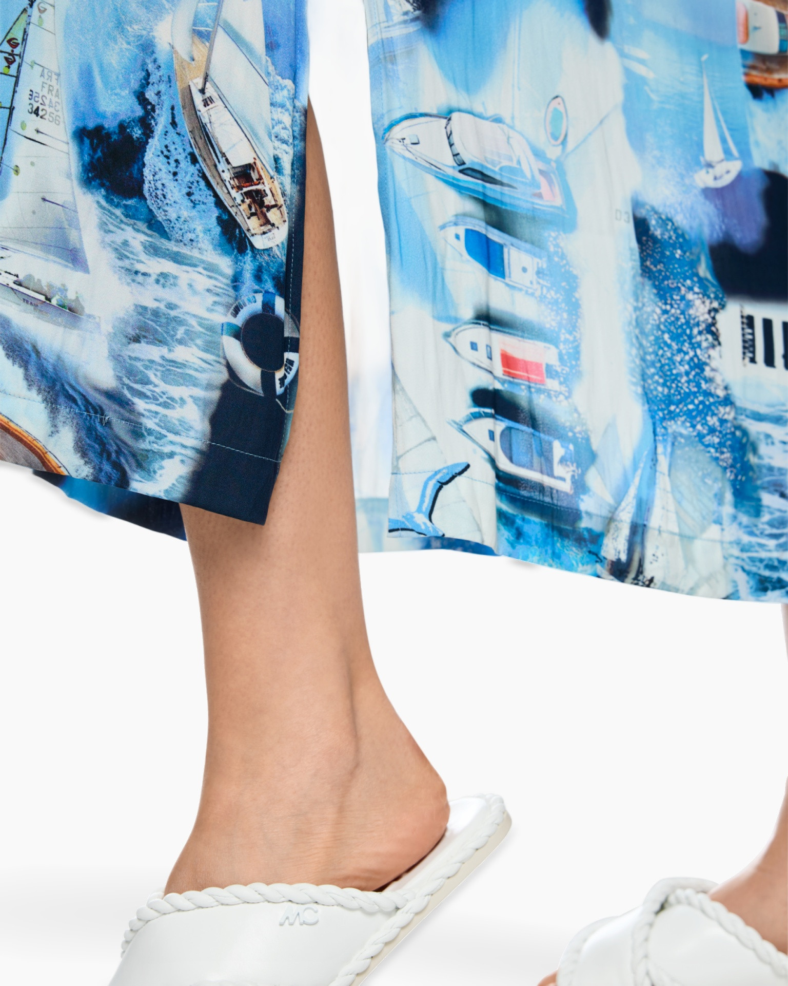 blauw, boot, print, slip-on, sandaal