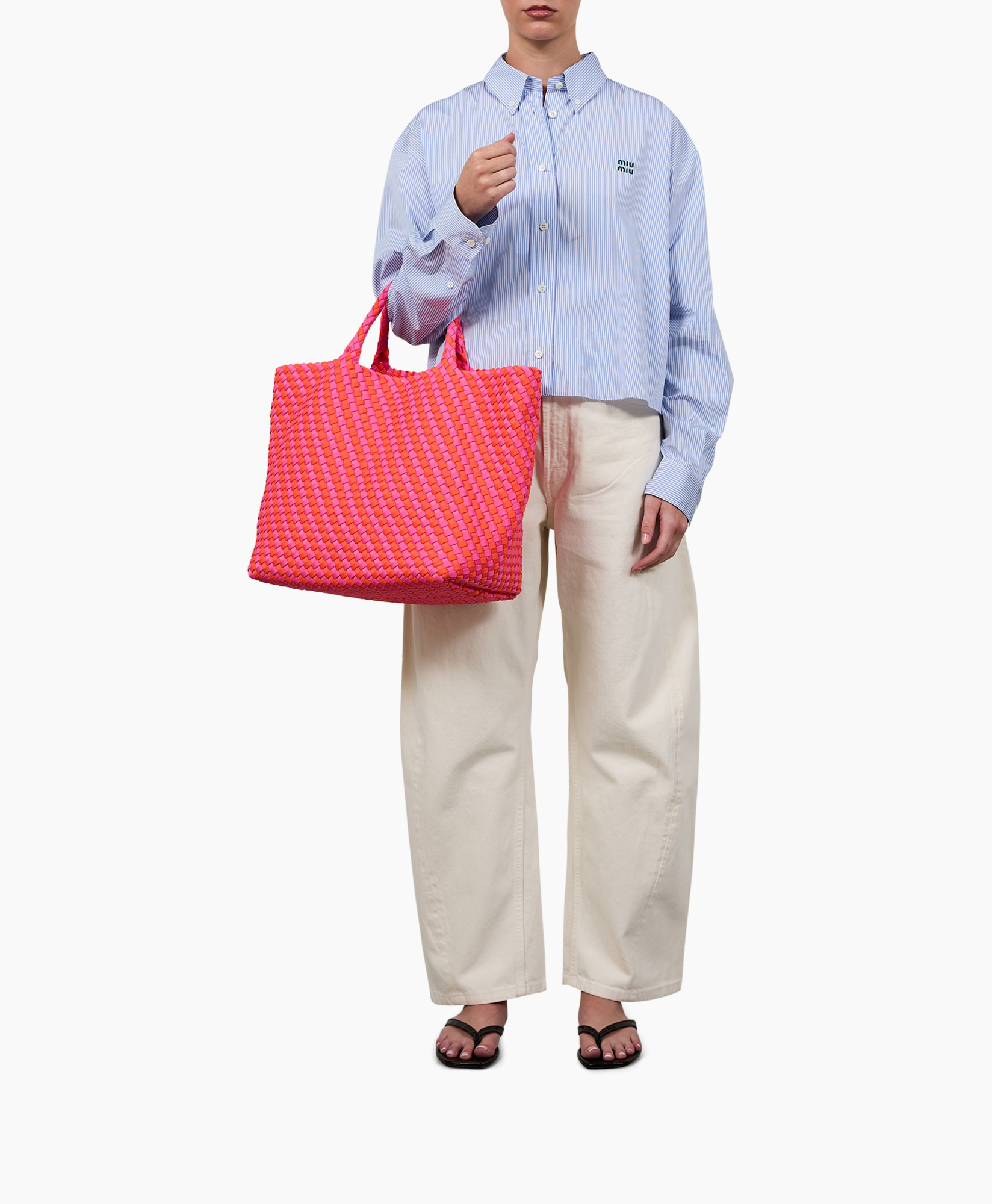 tas, tote, geweven, roze, felroze