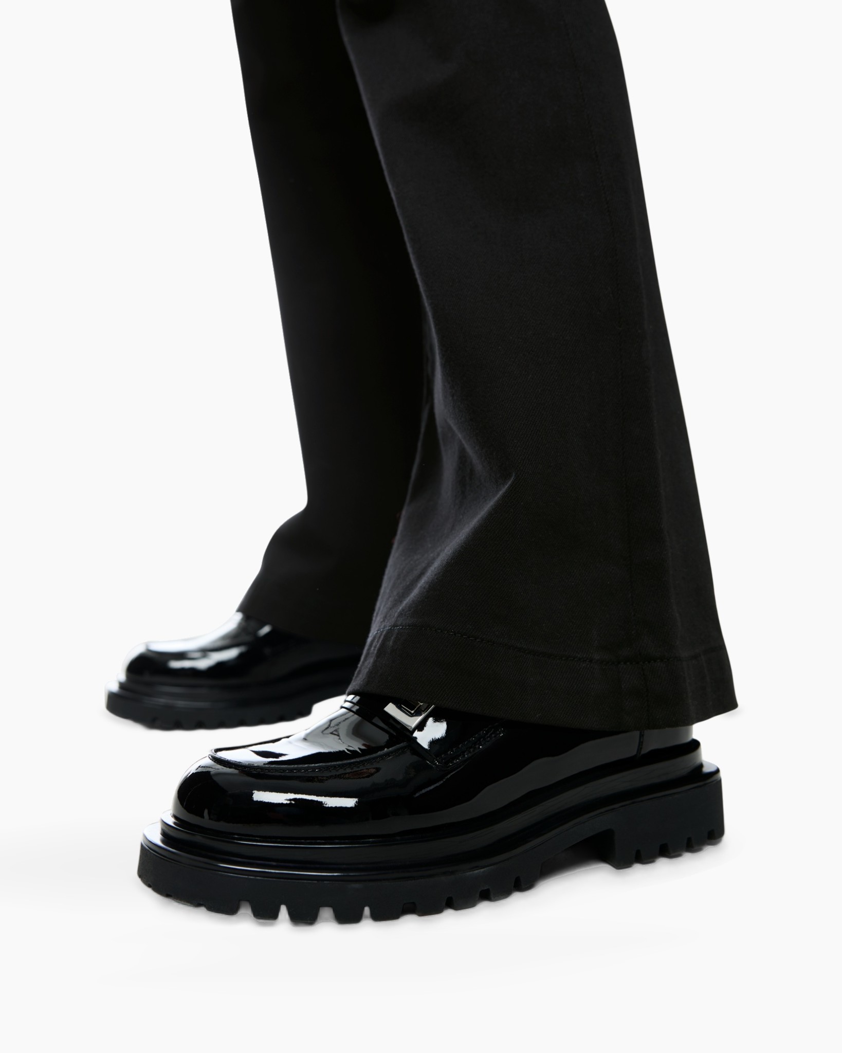 zwart, loafer, glanzend, slip-on, platformzool