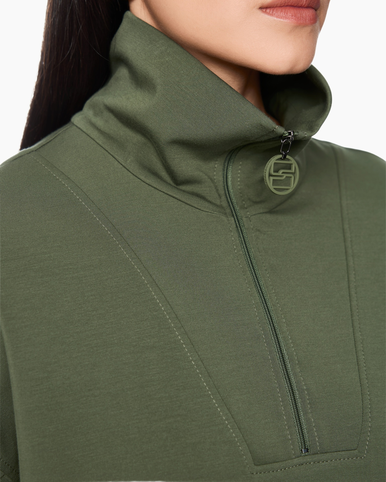 jacket, zipper, high collar, olive, knit fabric