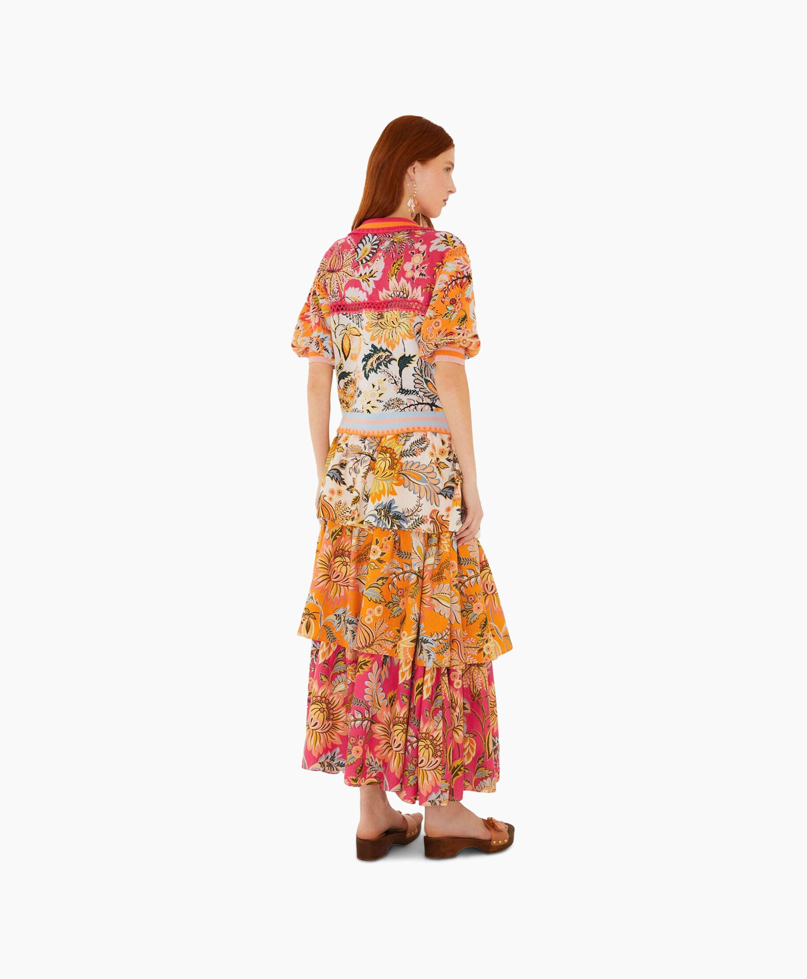 rok, laagjes, bloemen, roze, oranje