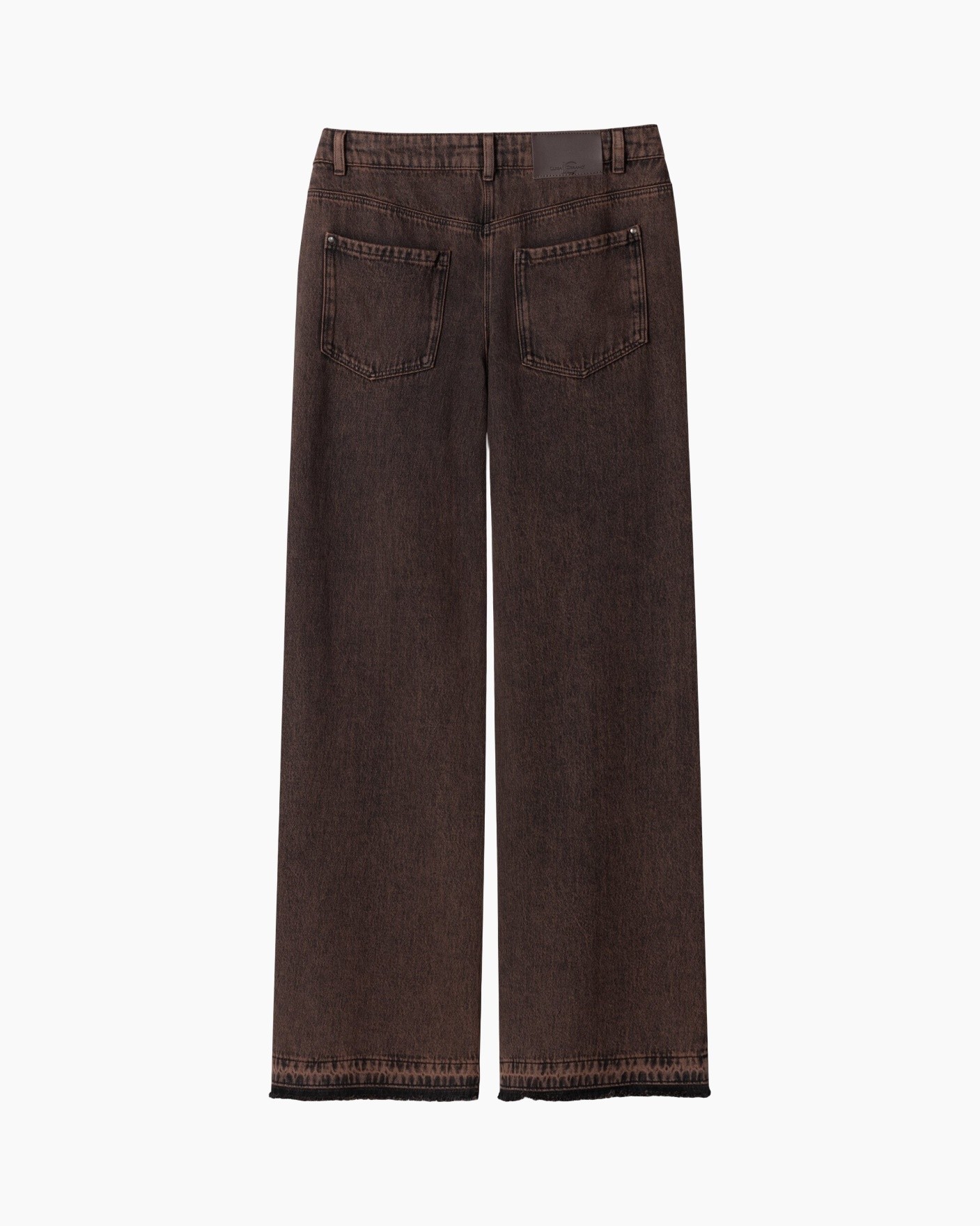 broek, wijdlopende, denim, bruin, rugzakzakken