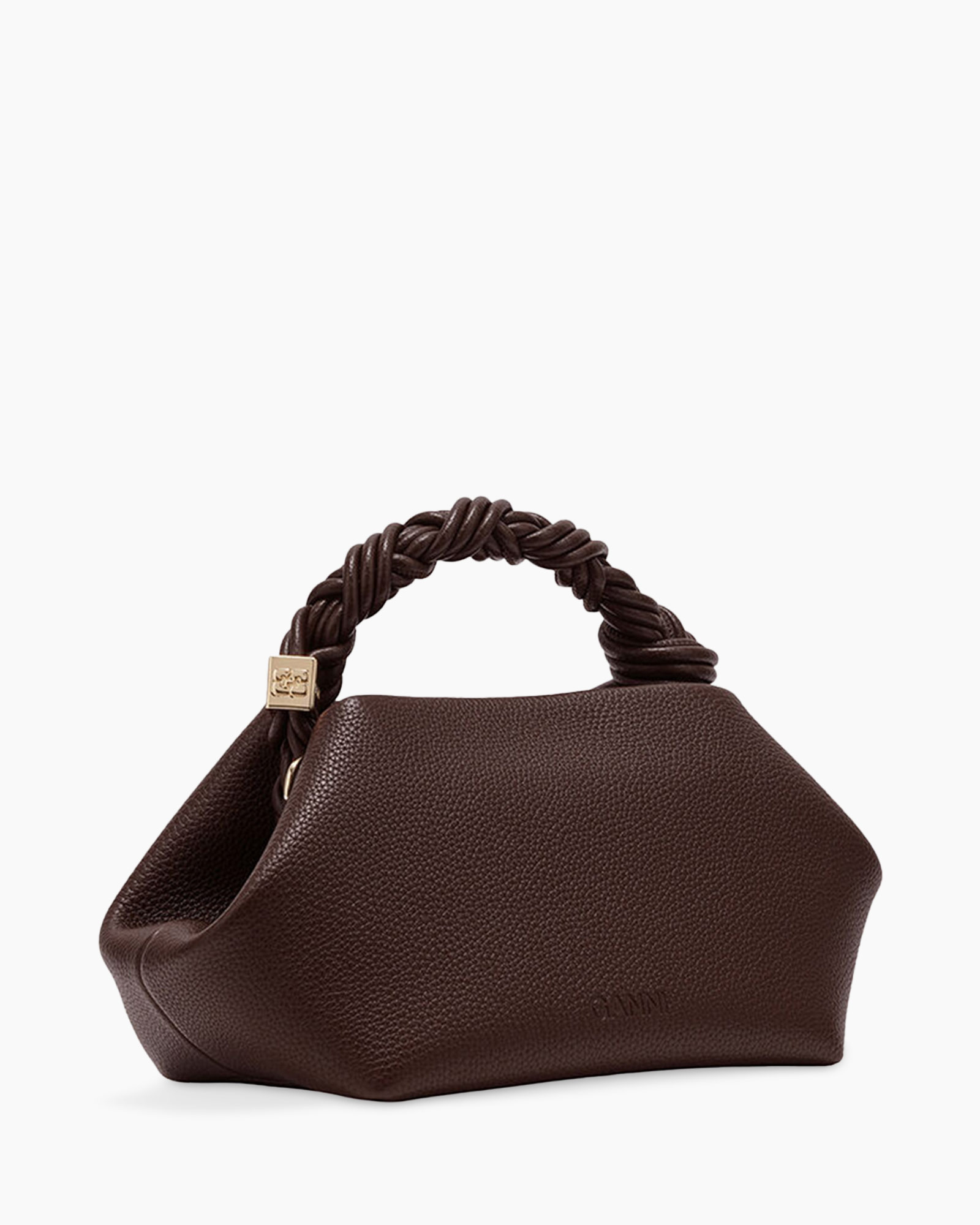 handbag, brown, pebbled leather, twisted handle, shoulder bag
